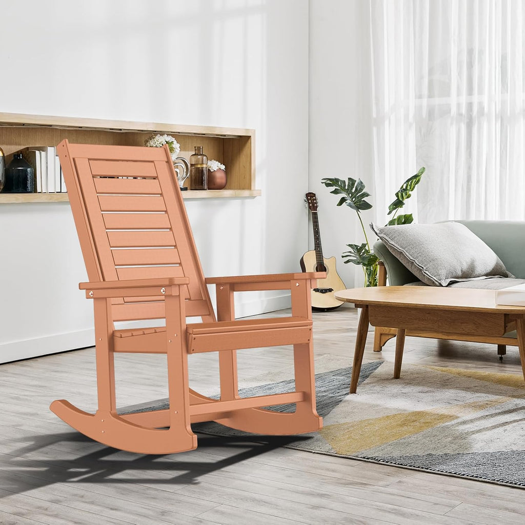 GREENVINES Outdoor Rocking Chairs | Set of 2 | Porch Rocker | HDPE Plastic | Black | Oversized Rockers | High Back | Big & Tall | Ladder Back | for Patio Outside Backyard Balcony Garden