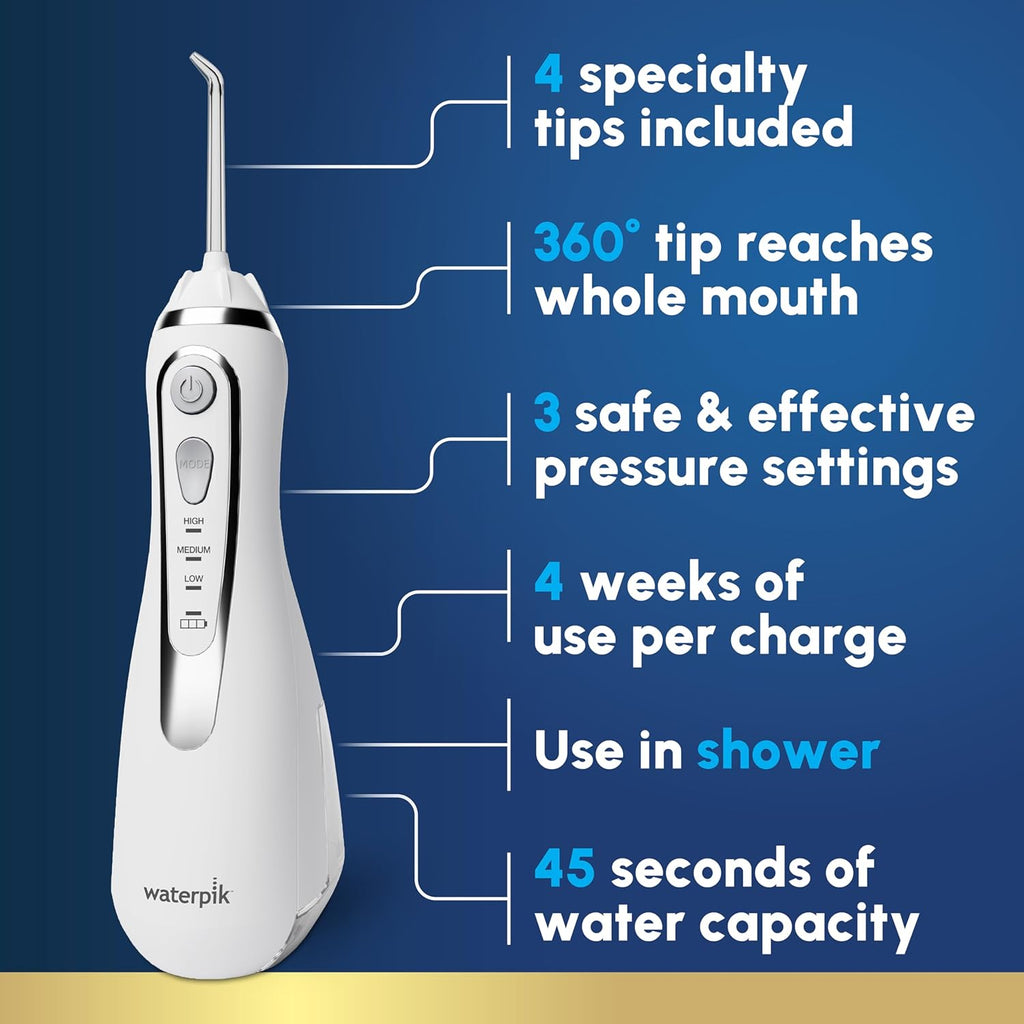 Waterpik Cordless Advanced 2.0 Water Flosser For Teeth, Gums, Braces, Dental Care With Travel Bag and 4 Tips, ADA Accepted, Rechargeable, Portable, and Waterproof, Black WP-582, Packaging May Vary
