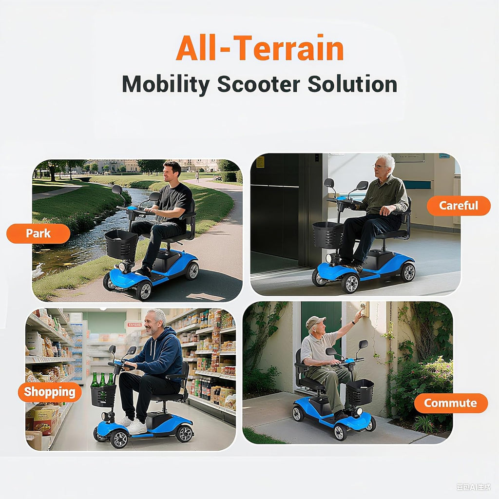 Mobility Scooter for Adults, Foldable 4 Wheel Motorized Mobility Scooter w/Dustproof Cover, 350LBS Capacity & Removable Lithium Battery, Seniors 25Miles Electric Powered Mobility for Outdoor