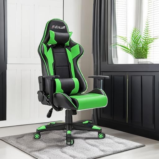 Homall Gaming Chair, Office Chair High Back Computer Chair Leather Desk Chair Racing Executive Ergonomic Adjustable Swivel Task Chair with Headrest and Lumbar Support (Dark Black)