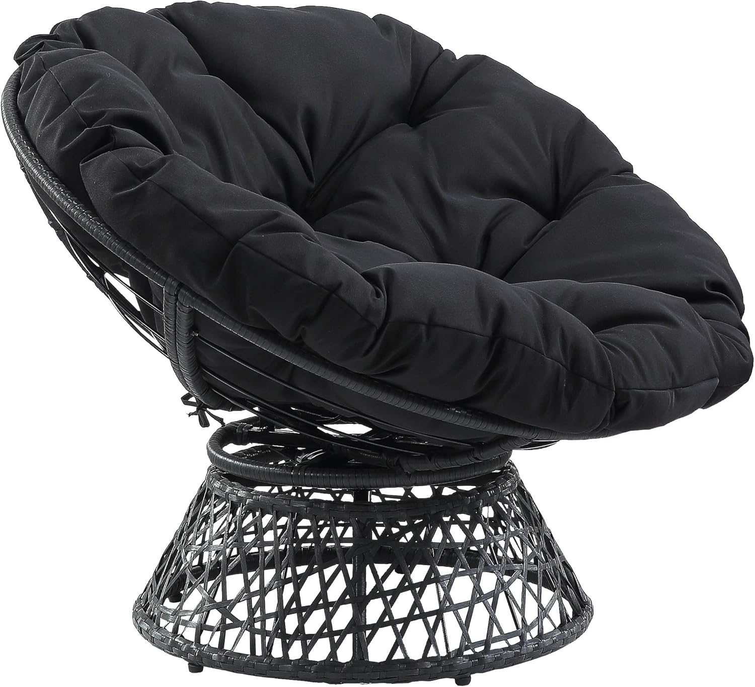 OSP Home Furnishings Wicker Papasan Chair with 360-Degree Swivel, Brown Frame with Brown Cushion