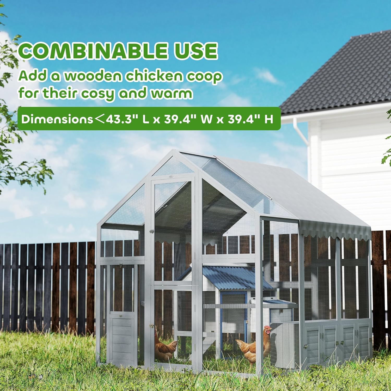 PawHut Large Chicken Run, Wooden Chicken Coop with Waterproof & Anti-UV Cover, Split Door, 4 Nesting Boxes, Roosting Bar, Walk-in Chicken Pen for 8-12 Chickens, for Backyard, Farm, 9' x 6' x 6'