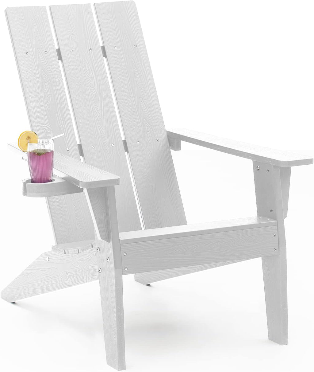 MXIMU Modern Adirondack Chairs Set of 4 Weather Resistant with Cup Holder Oversize Plastic Fire Pit Chairs Plastic Outdoor Chairs for Firepit Area Seating (Black)