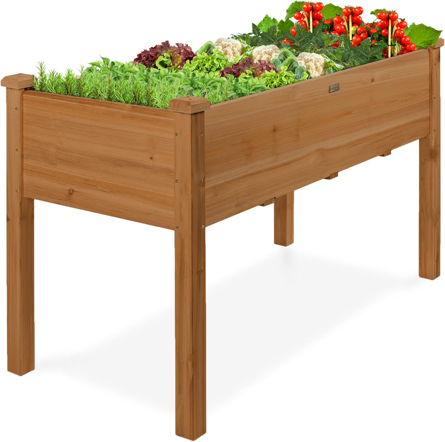 Best Choice Products 72x23x30in Raised Garden Bed, Elevated Wood Planter Box Stand for Backyard, Patio, Balcony w/Divider Panel, 6 Legs, 300lb Capacity - Natural