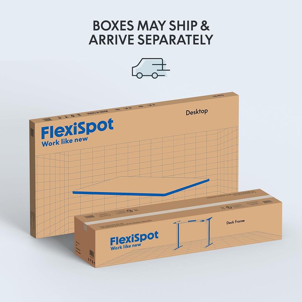 FLEXISPOT EN1 One-Piece Standing Desk 55 x 28 Inch Electric Adjustable Height Desk for Home Office and Computer Workstation (White Frame + 55" Maple Top, 2 Packages)