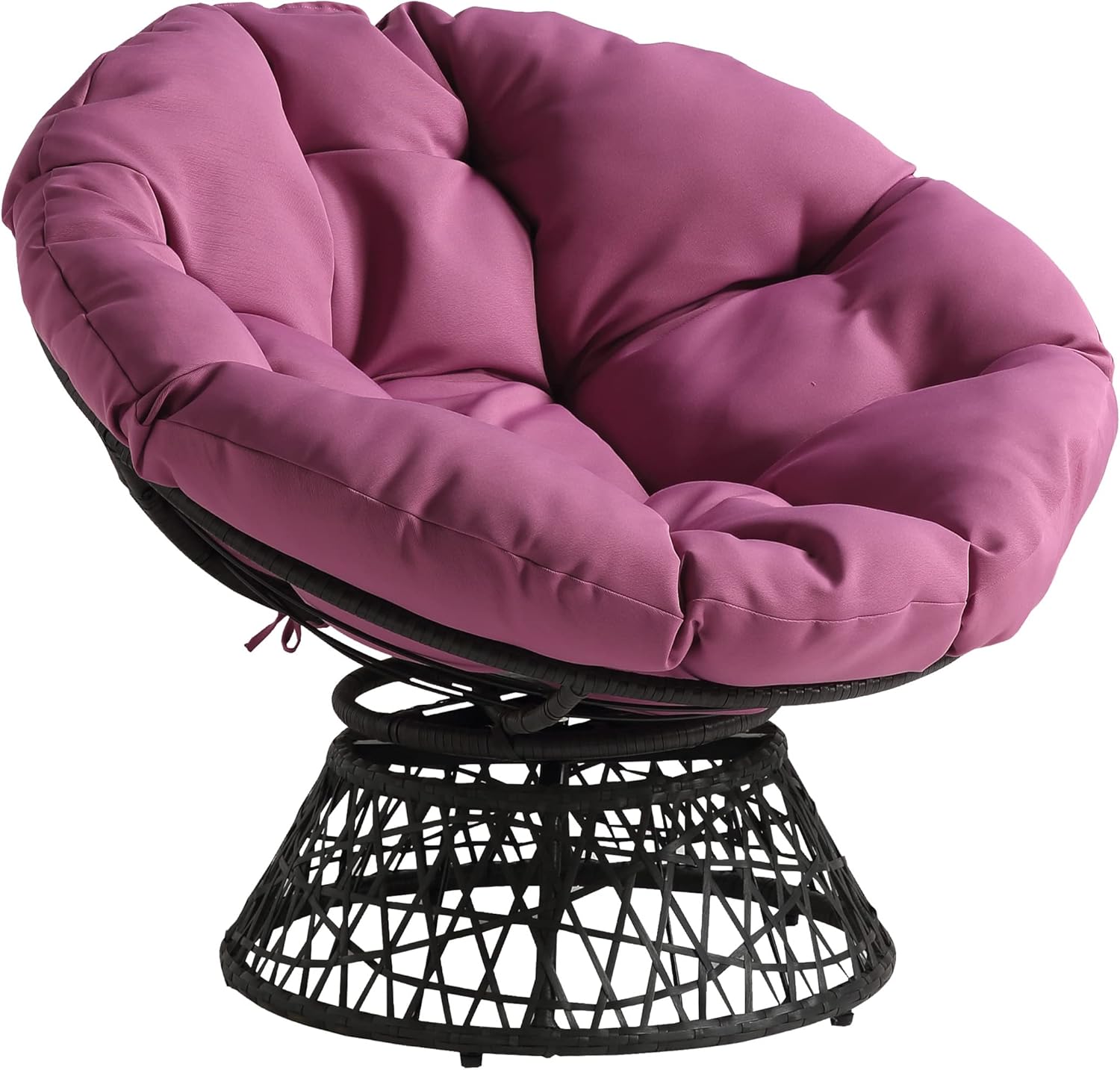 OSP Home Furnishings Wicker Papasan Chair with 360-Degree Swivel, Brown Frame with Brown Cushion