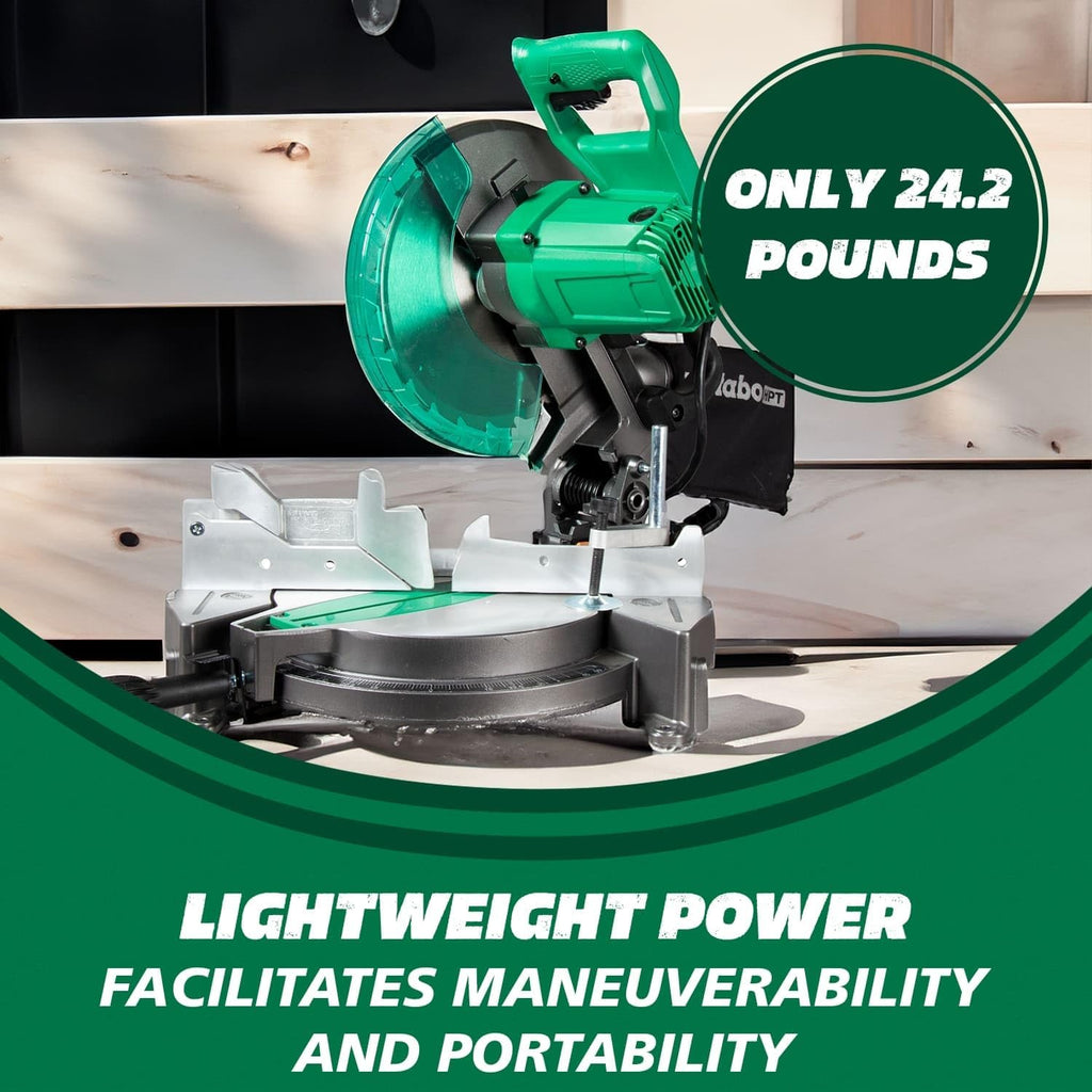 Bundle of Metabo HPT Compound Miter Saw, 10" Miter Saw with Large Table Saw for woodworking, C10FCGS + Metabo HPT 25 Ft Tape Measure, 17-Ft Reach & 14-Ft Standout, 115925M