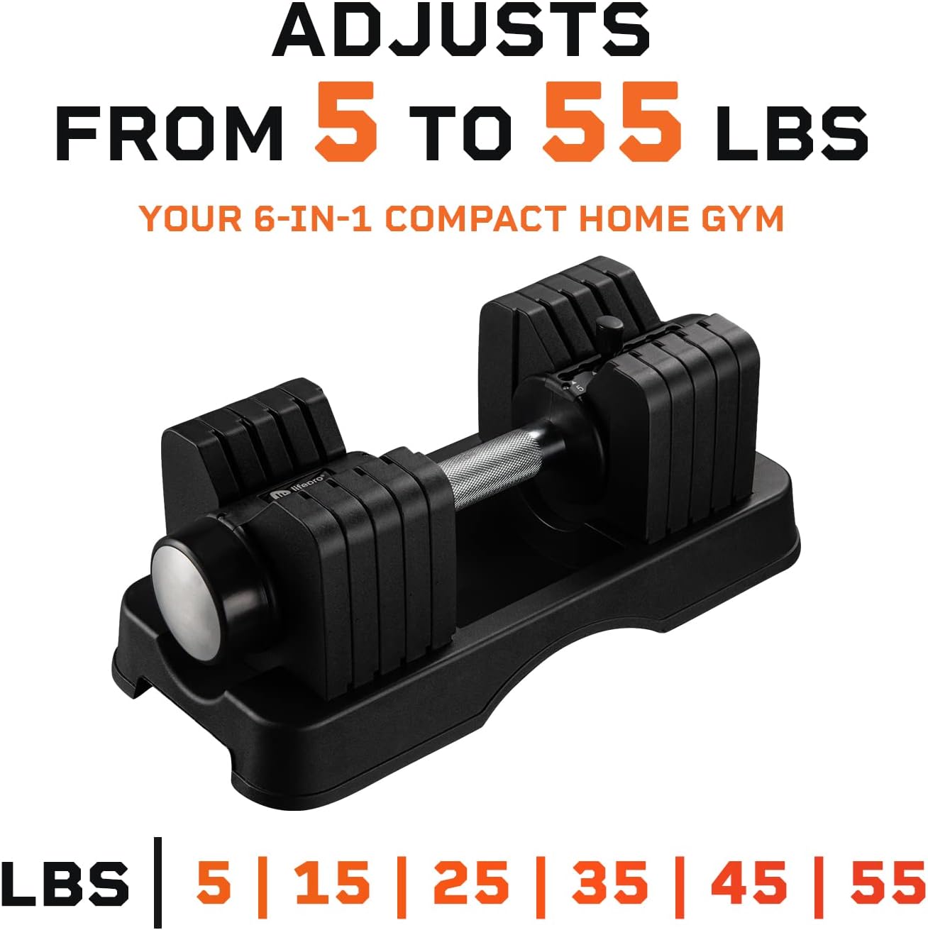 Lifepro Adjustable Dumbbells Set/Single - 15lb 43lb 55lb 25 lb Dumbbell Sets with Rack - Quick Adjust, Secure Grip weights dumbbells set - Compact Hand Weights for Women/Men at Home Gym