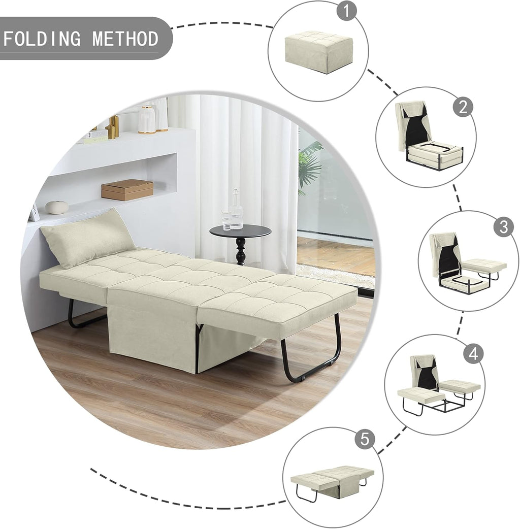 Sofa Bed, 4 in 1 Multi-Function Folding Ottoman Breathable Linen Couch Bed with Adjustable Backrest Modern Convertible Chair for Living Room Apartment Office