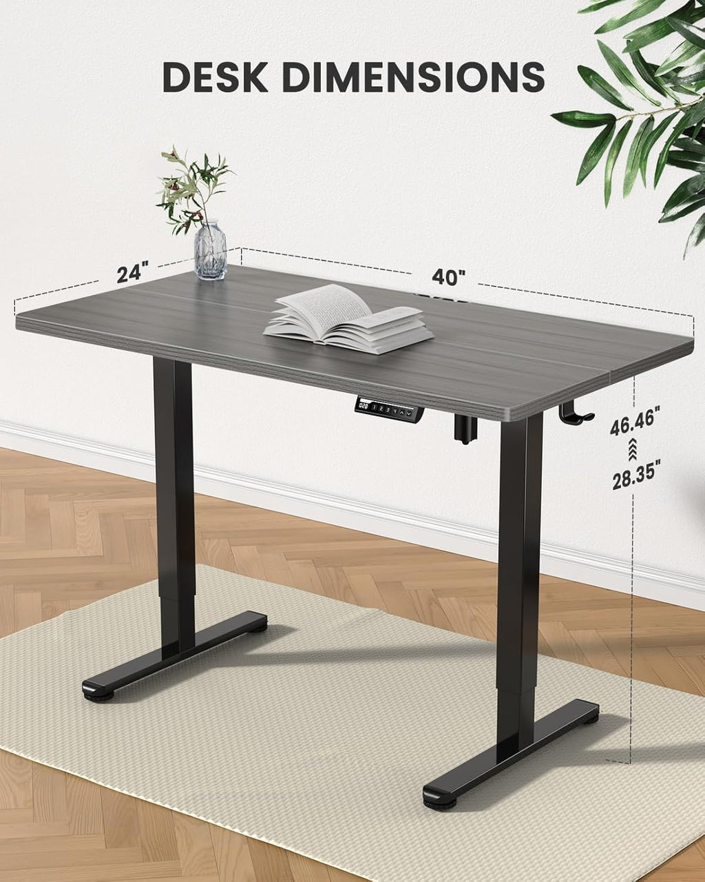 ErGear Height Adjustable Electric Standing Desk, 40 x 24 Inches Sit Stand up Desk, Memory Computer Home Office Desk (Light Vintage Brown)