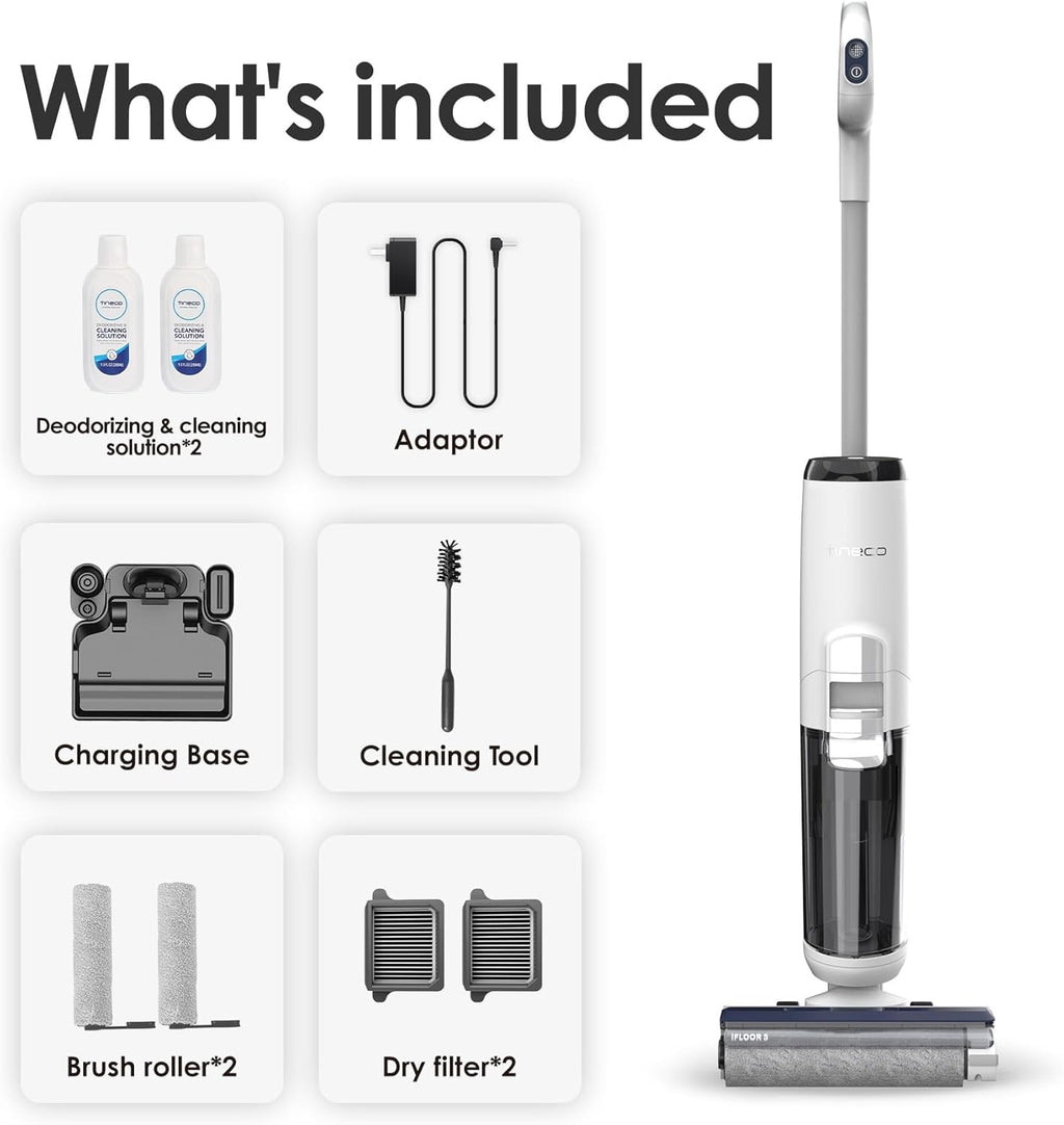 Tineco iFLOOR 5 Breeze Complete Wet Dry Vacuum Cordless Floor Washer, One-Step Cleaning for Hard Floors, Edge Clean, Auto Self-Cleaning, Lightweight & Cordless Design