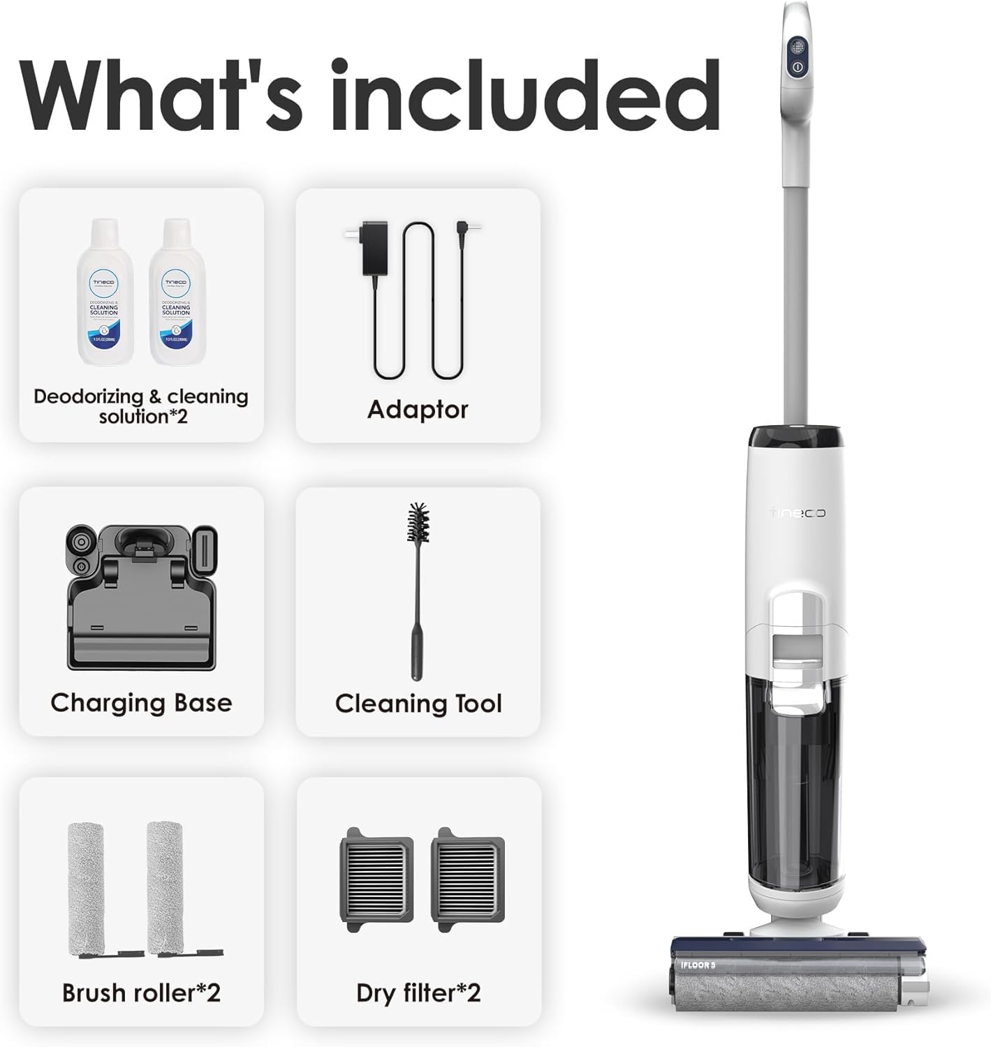 Tineco iFLOOR 5 Breeze Complete Wet Dry Vacuum Cordless Floor Washer, One-Step Cleaning for Hard Floors, Edge Clean, Auto Self-Cleaning, Lightweight & Cordless Design