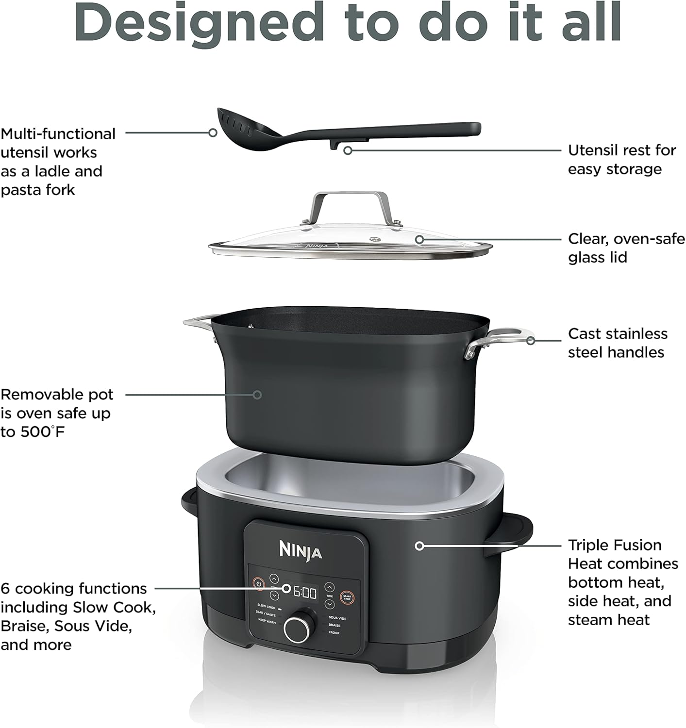 Ninja MC1101 Foodi Everyday Possible Cooker Pro, 8-in-1 Versatility, 6.5 QT, One-Pot Cooking, Replaces 10 Cooking Tools, Faster Cooking, Family-Sized Capacity, Adjustable Temp Control, Midnight Blue