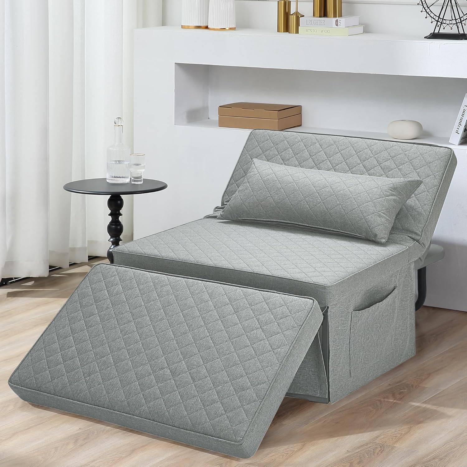 Sofa Bed, 4 in 1 Multi-Function Folding Ottoman Breathable Linen Couch Bed with Adjustable Backrest Modern Convertible Chair for Living Room Apartment Office