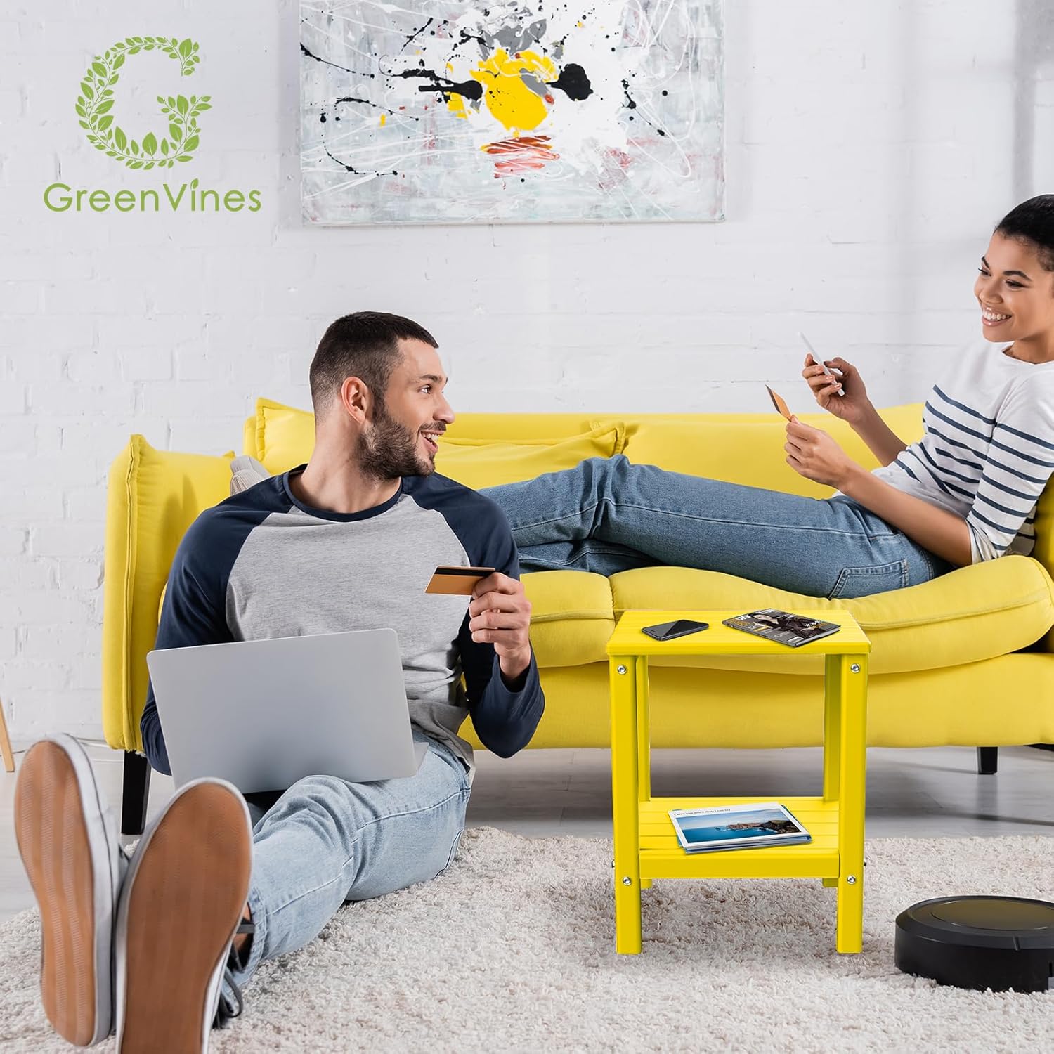 GREENVINES Outdoor Rocking Chairs | Set of 2 | Porch Rocker | HDPE Plastic | Black | Oversized Rockers | High Back | Big & Tall | Ladder Back | for Patio Outside Backyard Balcony Garden