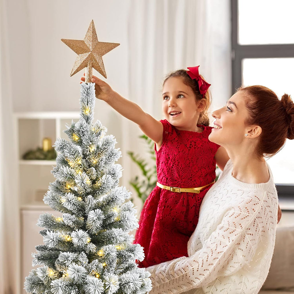 Goplus 7ft Artificial White Christmas Tree Xmas Pine Tree with Solid Metal Legs Perfect for Indoor and Outdoor Holiday Decoration