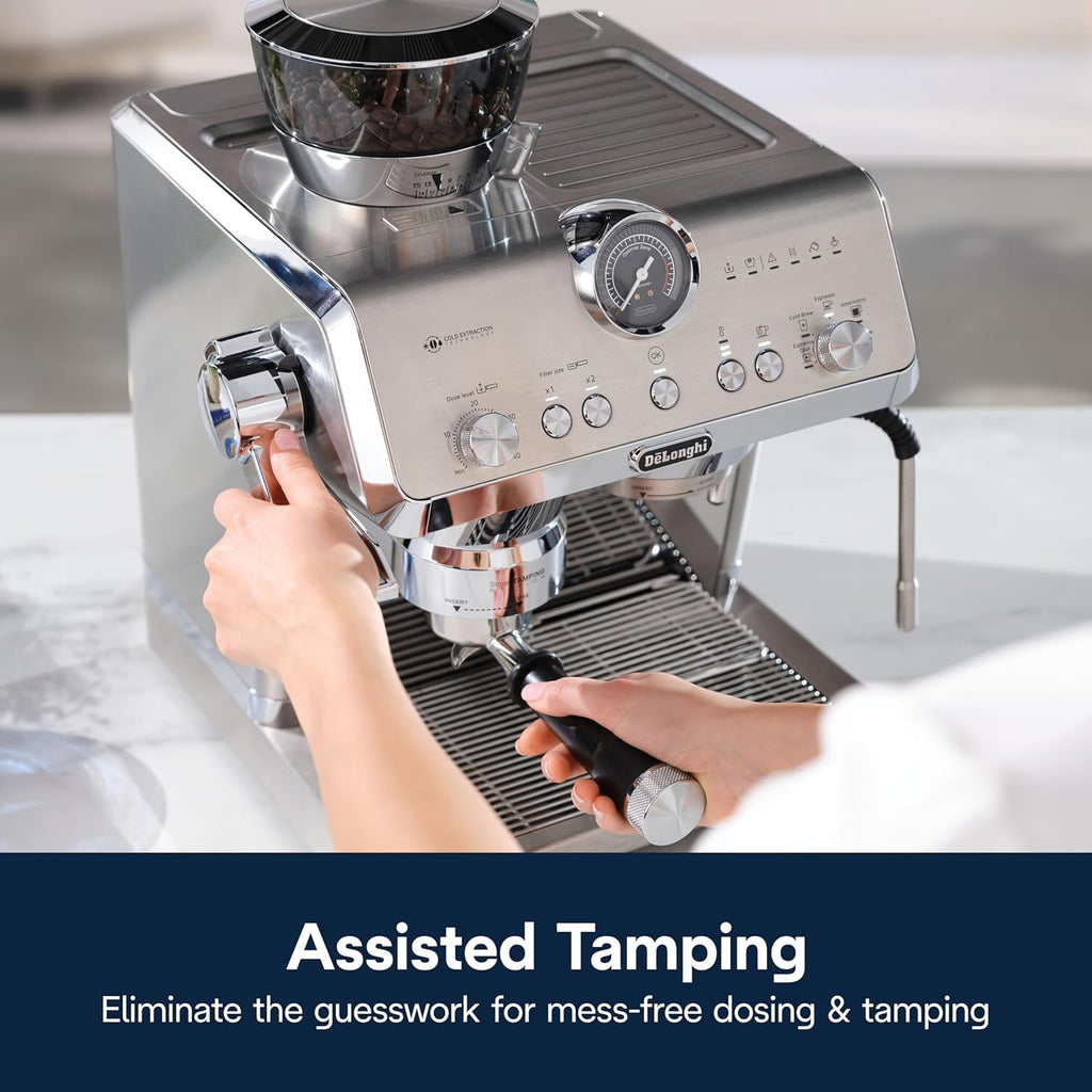 De'Longhi La Specialista Maestro Espresso Machine with Grinder, Auto & Manual Milk Frother – Bean-to-Cup Cold Brew Coffee with Cold Extraction Technology, Variable Temp & Tamping Tool, 8 Drink Presets