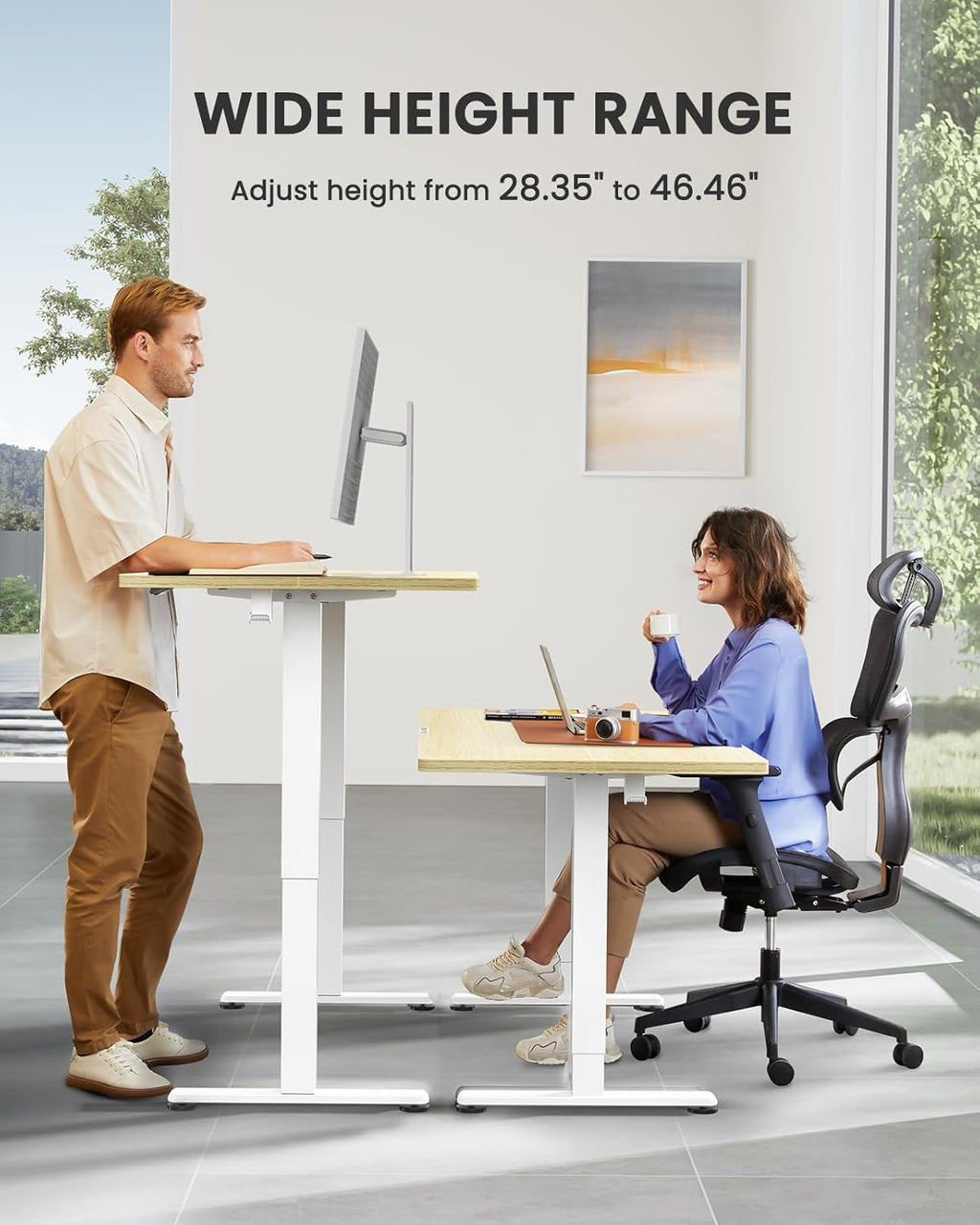 ErGear Height Adjustable Electric Standing Desk, 40 x 24 Inches Sit Stand up Desk, Memory Computer Home Office Desk (Light Vintage Brown)