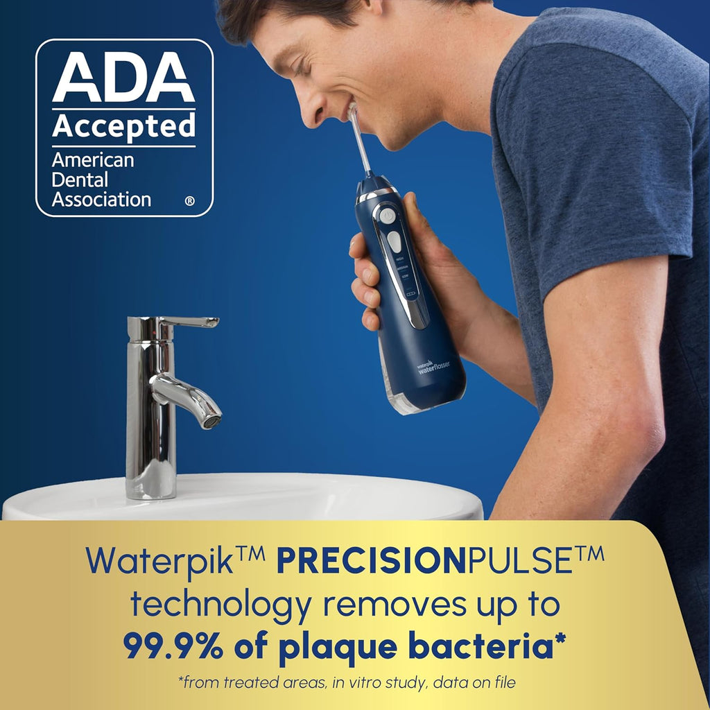 Waterpik Cordless Advanced 2.0 Water Flosser For Teeth, Gums, Braces, Dental Care With Travel Bag and 4 Tips, ADA Accepted, Rechargeable, Portable, and Waterproof, Black WP-582, Packaging May Vary