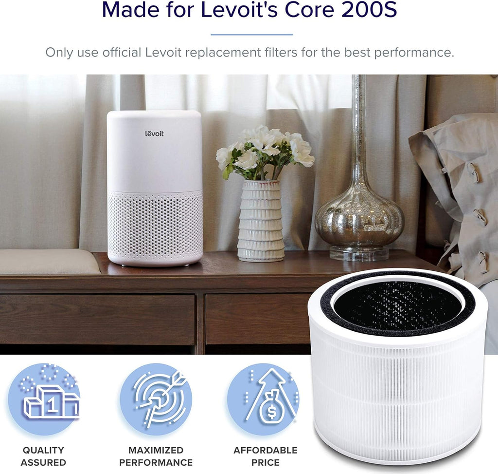 LEVOIT Air Purifier for Home Bedroom, Smart WiFi Alexa Control, Covers up to 916 Sq.Foot, 3 in 1 Filter for Allergies, Pollutants, Smoke, Dust, 24dB Quiet for Bedroom, Core 200S-P, White