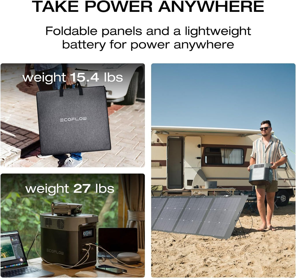EF ECOFLOW Solar Generator DELTA 2 with 2x220W Portable Solar Panels, 1024Wh LFP Battery, Fast Charging, Portable Power Station for Home Backup Power, Camping & RVs