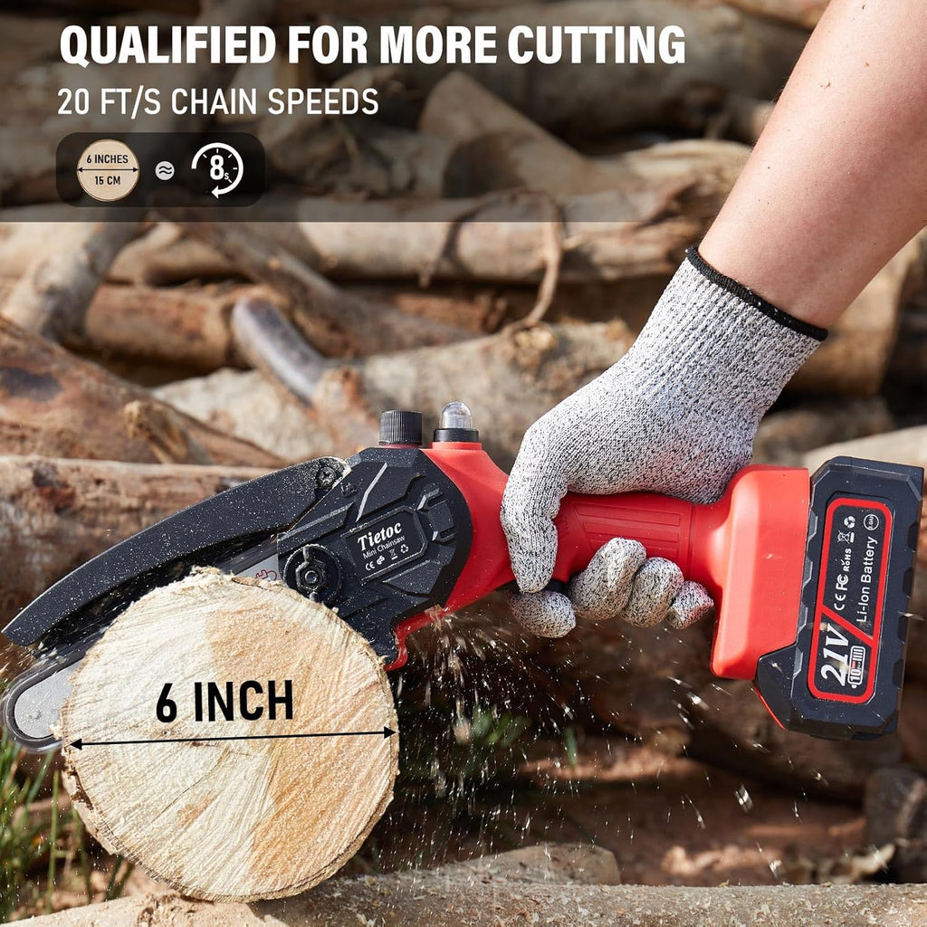 Tietoc Mini Chainsaw 6 Inch Cordless, Portable Electric Chain Saw Small Handheld Battery Powered Super Saws, Stocking Stuffers Christmas Gifts for Men Women, Birthday Mens Gift for Dad Fathers Husband