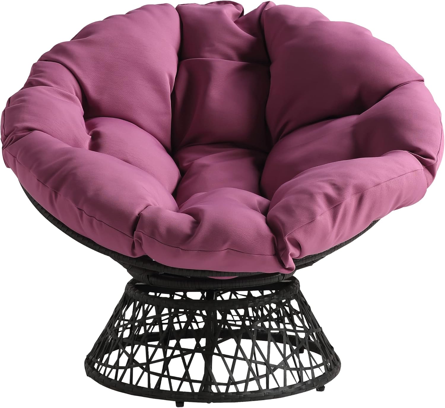OSP Home Furnishings Wicker Papasan Chair with 360-Degree Swivel, Brown Frame with Brown Cushion