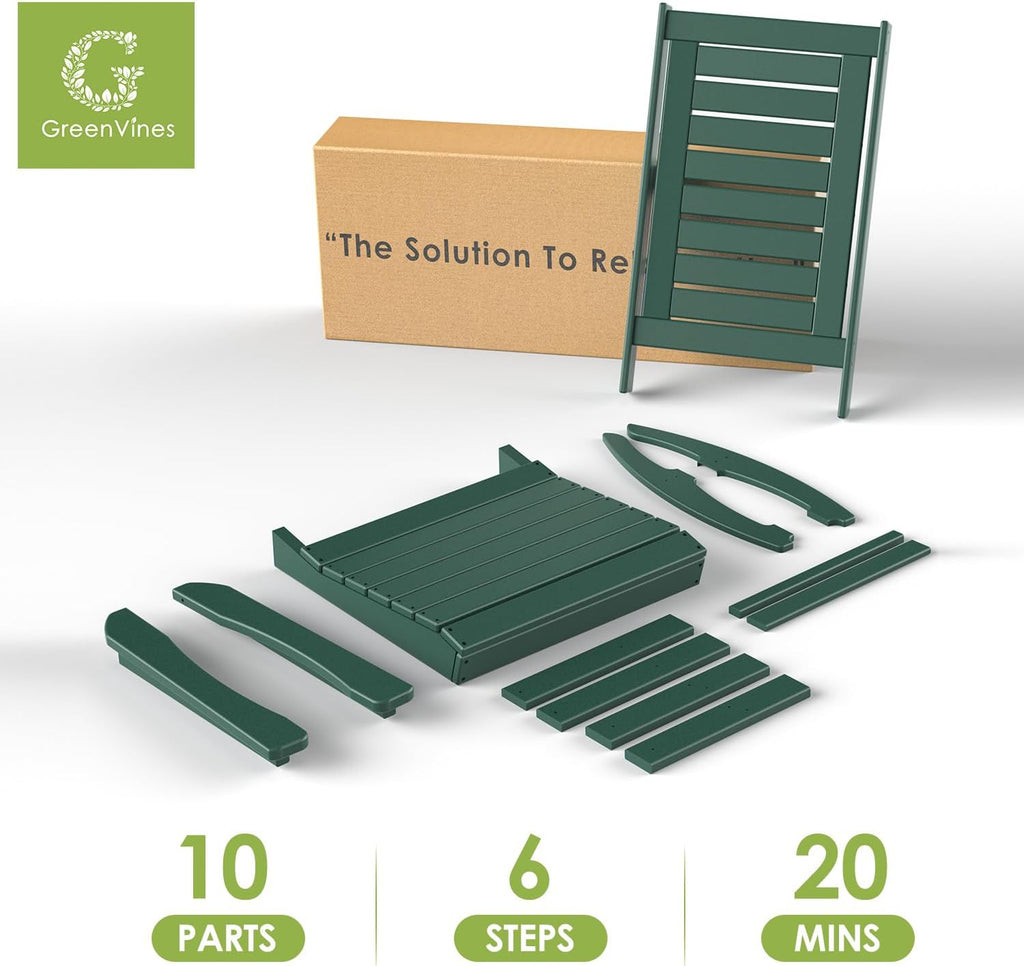 GREENVINES Outdoor Rocking Chairs | Set of 2 | Porch Rocker | HDPE Plastic | Black | Oversized Rockers | High Back | Big & Tall | Ladder Back | for Patio Outside Backyard Balcony Garden