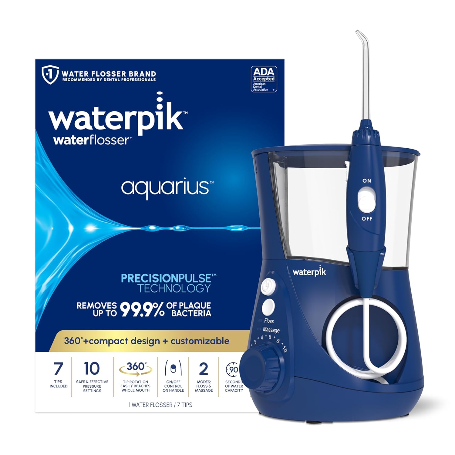 Waterpik Aquarius Water Flosser Professional For Teeth, Gums, Braces, Dental Care, Electric Power With 10 Settings, 7 Tips For Multiple Users And Needs, ADA Accepted, Gray WP-667, Packaging May Vary