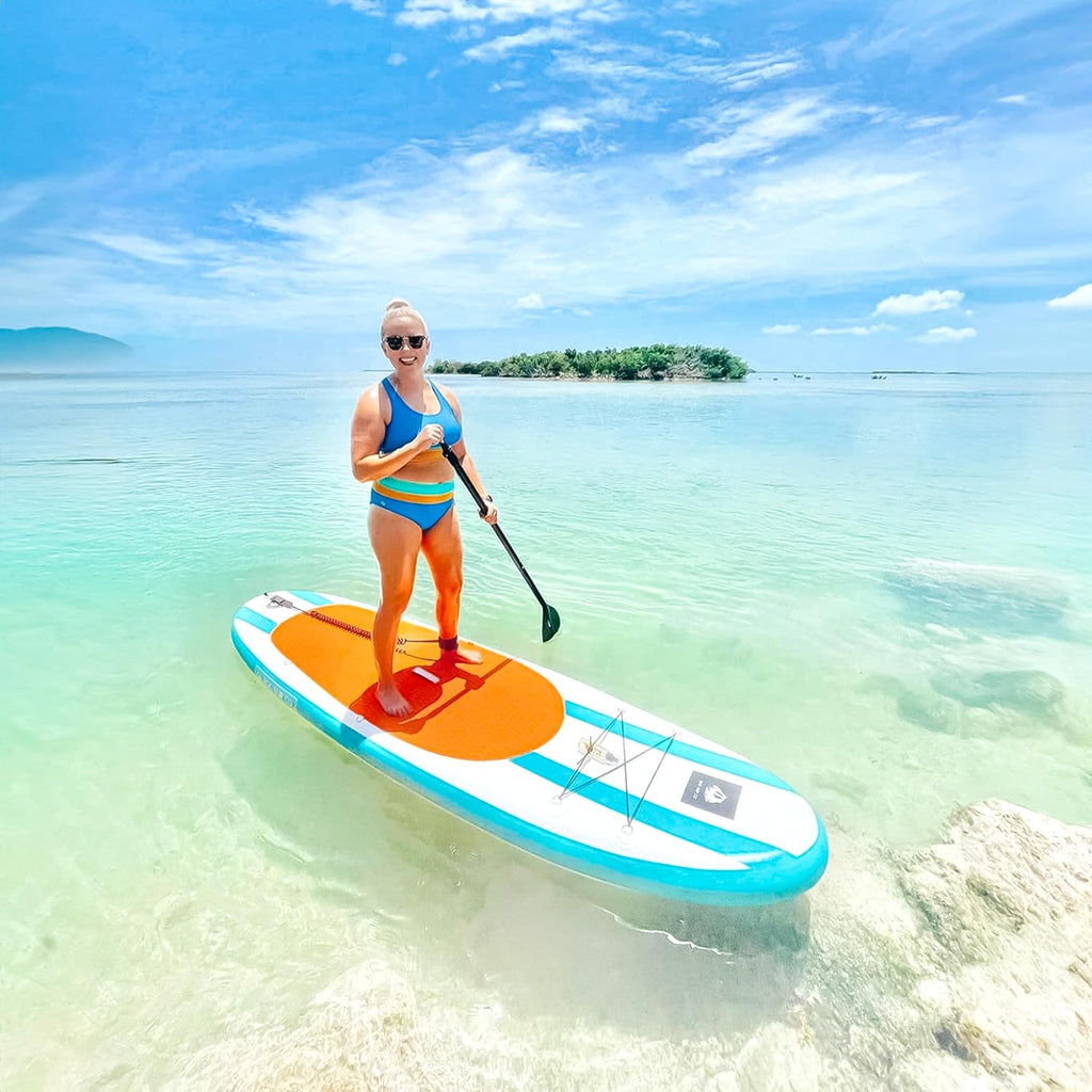 Roc Inflatable Stand Up Paddle Boards with Premium SUP Paddle Board Accessories, Wide Stable Design, Non-Slip Comfort Deck for Youth & Adults (Aqua W/Kayak Seat)