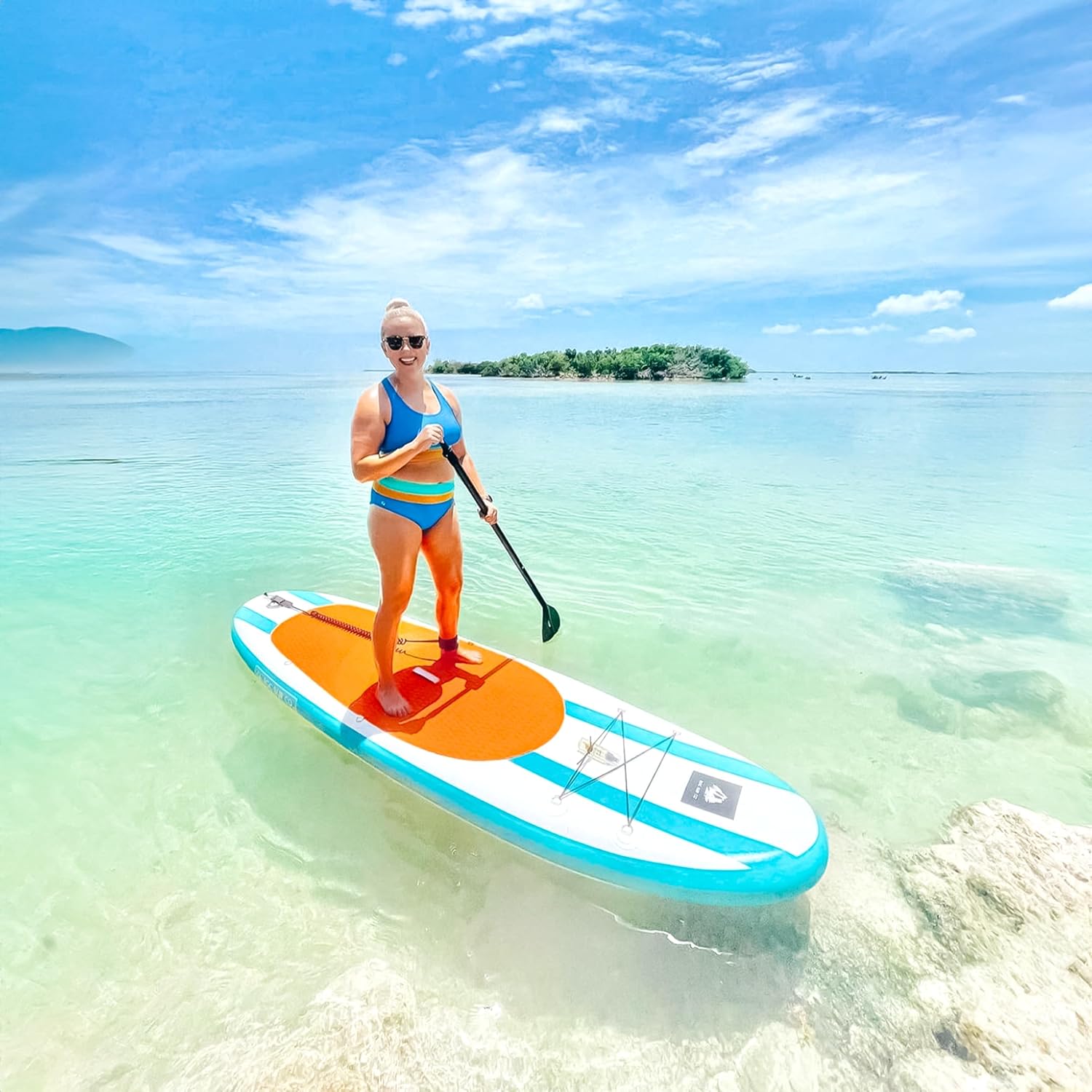 Roc Inflatable Stand Up Paddle Boards with Premium SUP Paddle Board Accessories, Wide Stable Design, Non-Slip Comfort Deck for Youth & Adults (Aqua W/Kayak Seat)