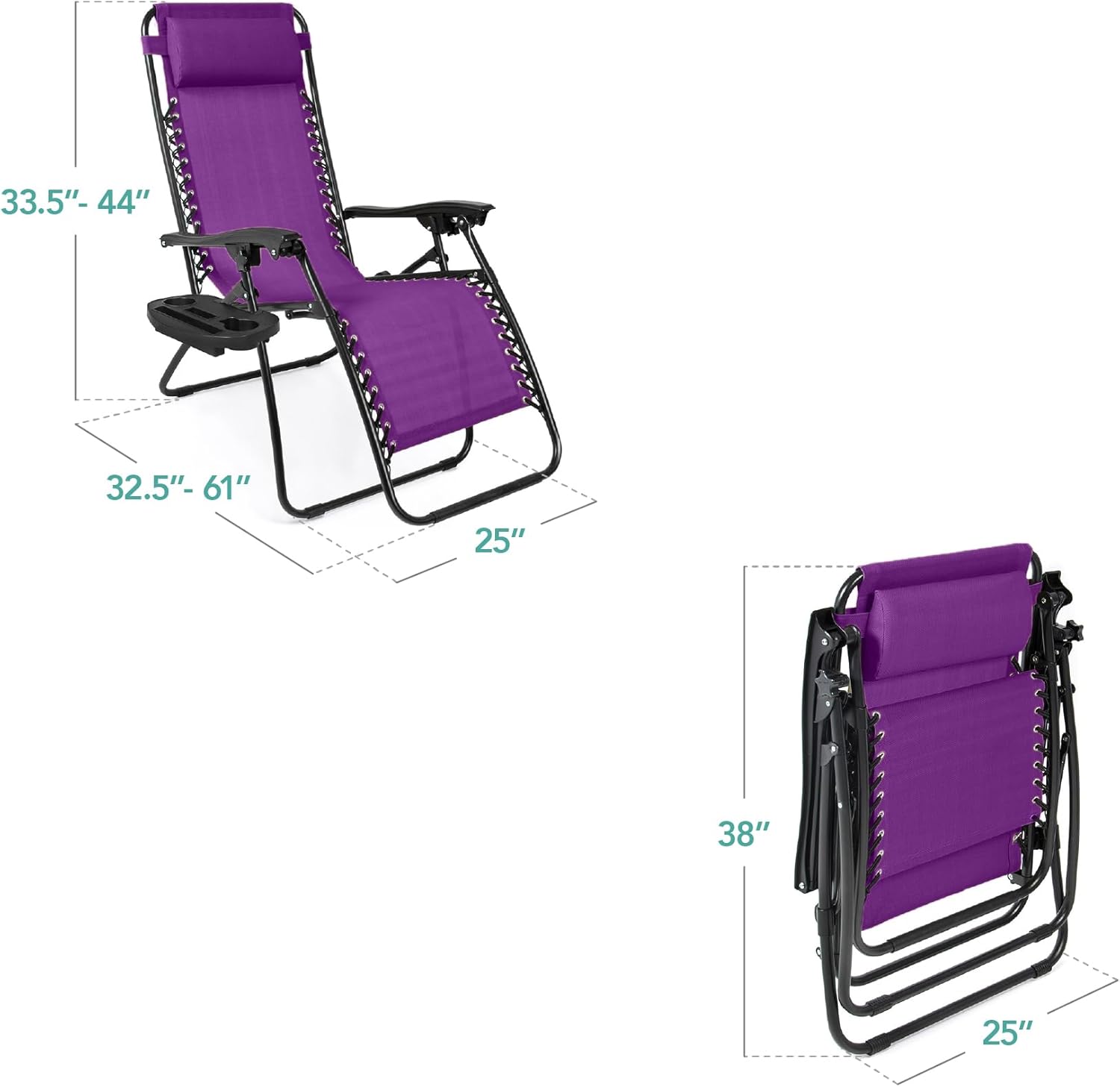 Best Choice Products Set of 2 Adjustable Steel Mesh Zero Gravity Lounge Chair Recliners w/Pillows and Cup Holder Trays - Beige