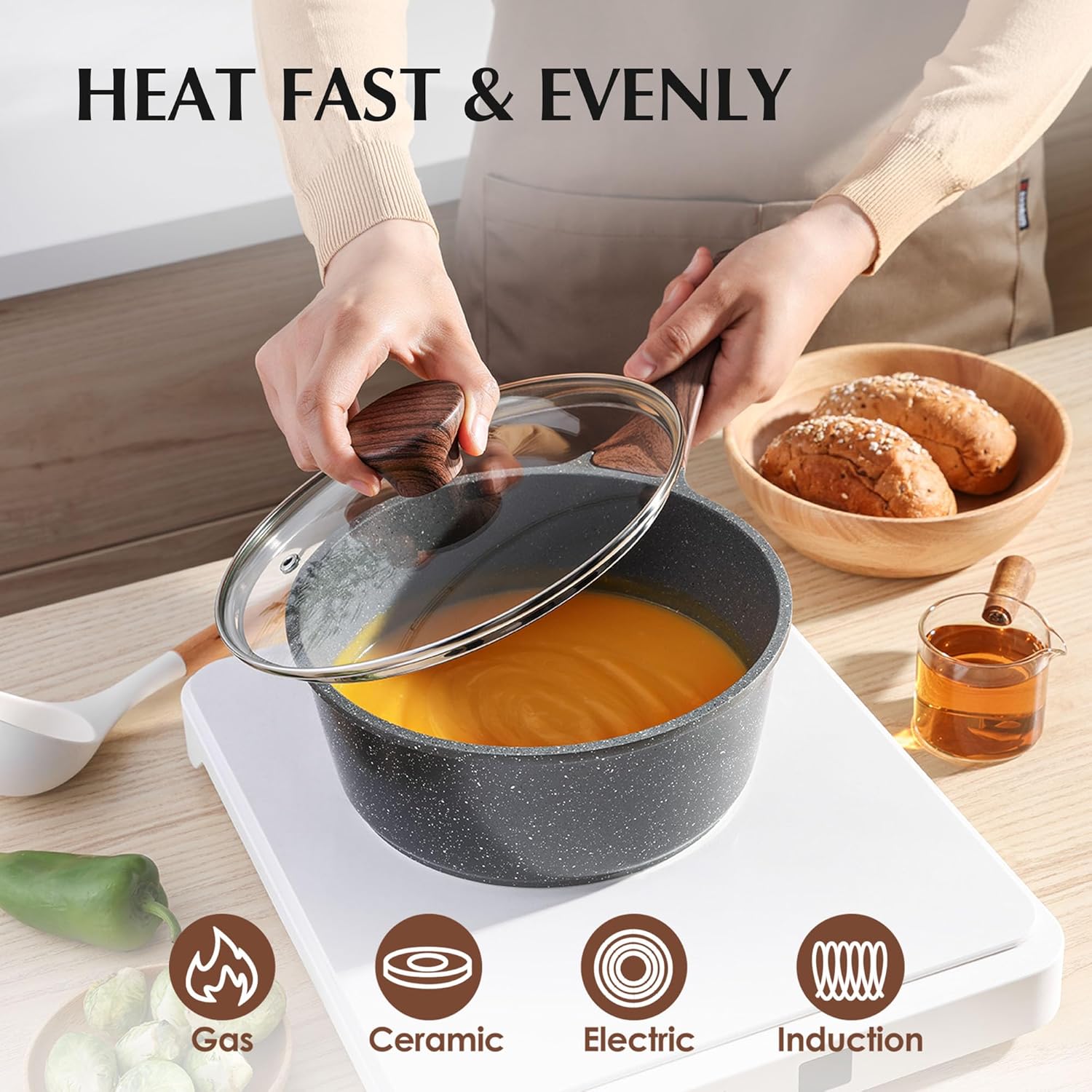 SENSARTE Nonstick Cookware Set 13-Piece, Healthy Pots and Pans Set Non-toxic Kitchen Cooking Set with Granite Coating, Stay-Cool Handles, Silicone Utensils and Pot Protectors, PFOA Free