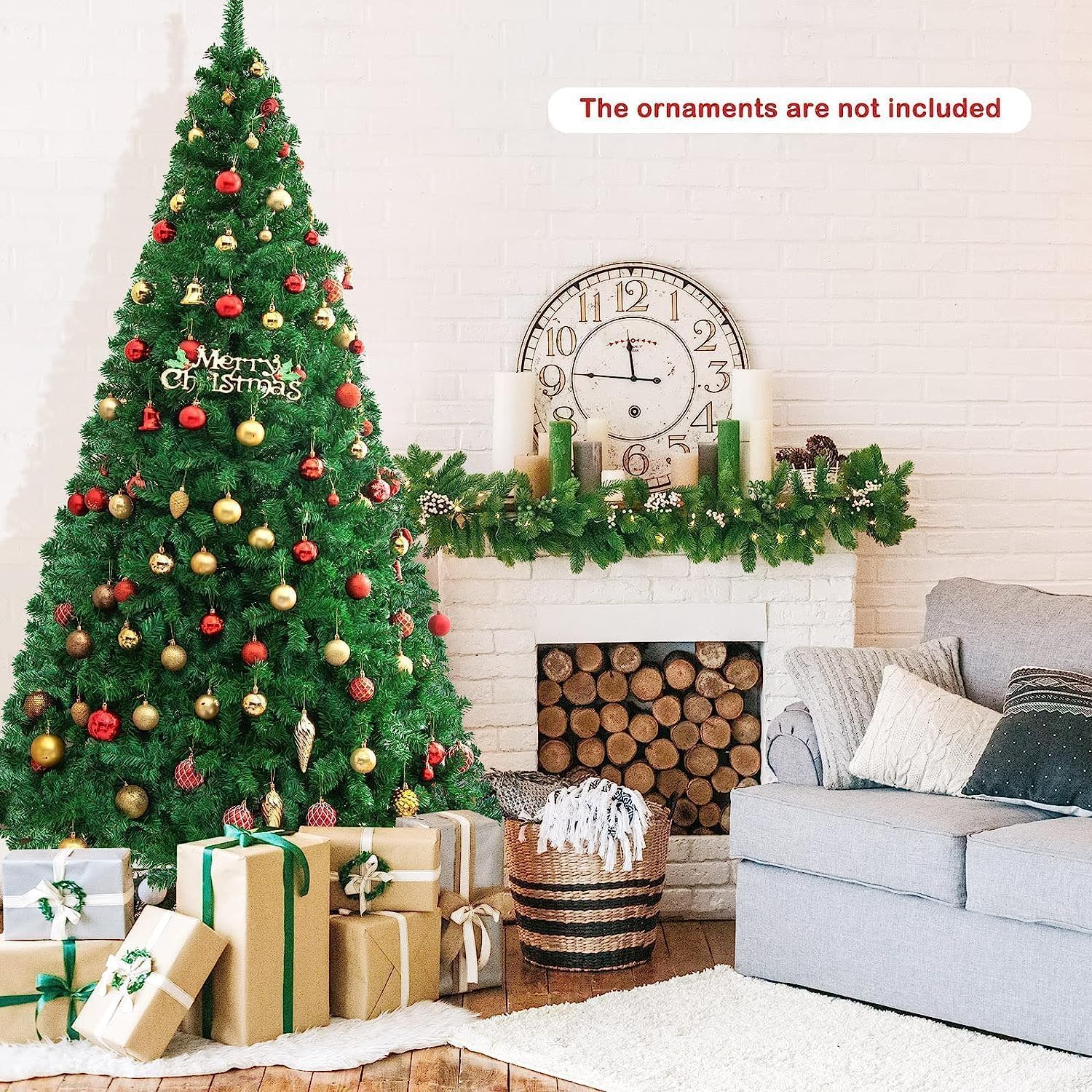 Goplus 7ft Artificial White Christmas Tree Xmas Pine Tree with Solid Metal Legs Perfect for Indoor and Outdoor Holiday Decoration