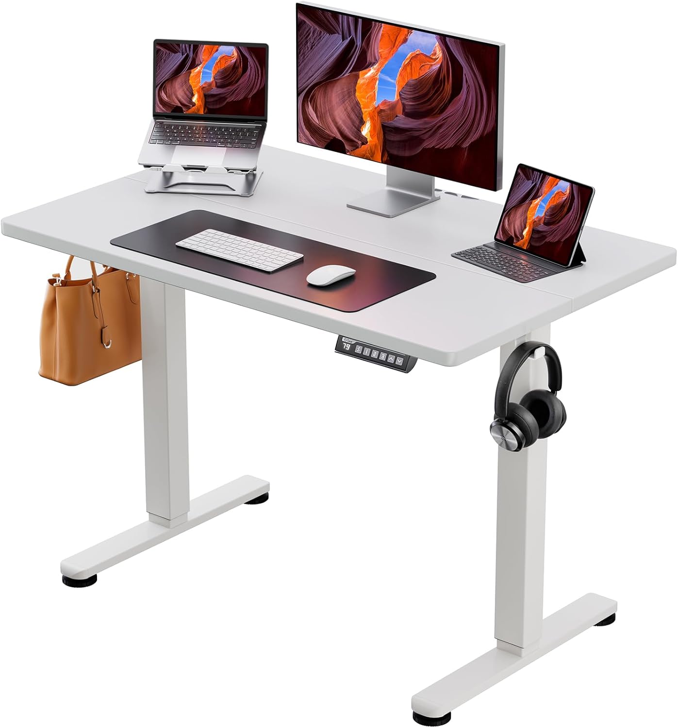 ErGear Height Adjustable Electric Standing Desk, 40 x 24 Inches Sit Stand up Desk, Memory Computer Home Office Desk (Light Vintage Brown)