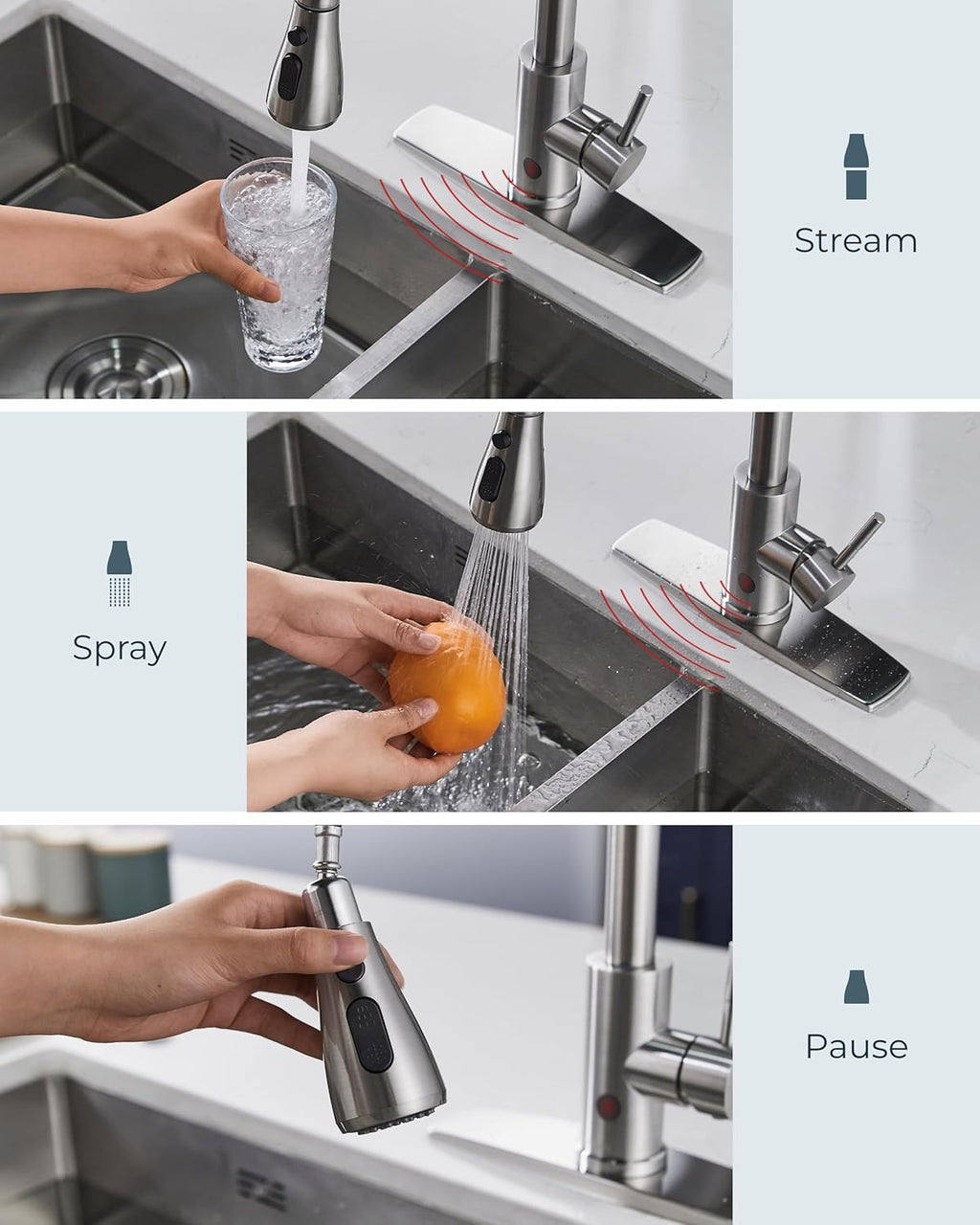 FORIOUS Touchless Kitchen Faucets, Brushed Nickel Kitchen Faucet with Pull Down Sprayer, Single Handle Smart Motion Sensor Kitchen Sink Faucet,Contemporary Hands-Free Sink Faucet for Farmhouse Laundry