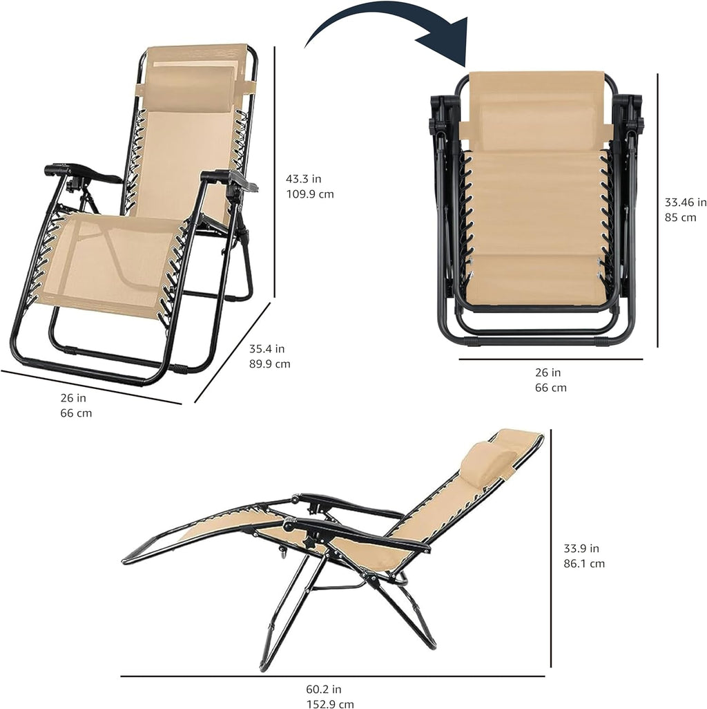 Basics Outdoor Textilene Adjustable Zero Gravity Folding Reclining Lounge Chair with Pillow, 26", Navy Blue