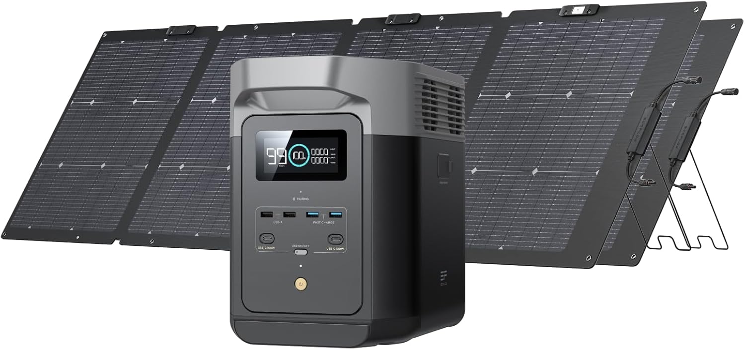 EF ECOFLOW Portable Power Station Delta 2, 1024Wh LiFePO4 (LFP) Battery, 1800W AC/100W USB-C Output, Solar Generator(Solar Panel Optional) for Home Backup Power, Camping & RVs