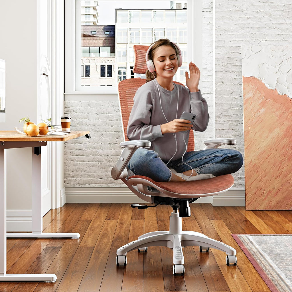 GABRYLLY Ergonomic Office Chair, High Back Home Desk Chair with Headrest, Flip-Up Arms, 90-120° Tilt Lock and Wide Cushion, Big and Tall Mesh Chairs for Man Woman, Grey Task Chair