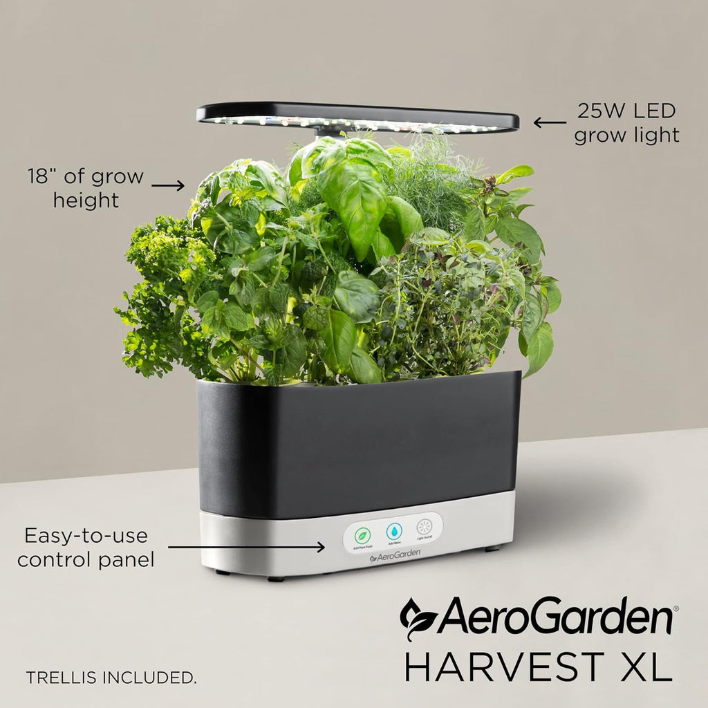 AeroGarden Harvest with Gourmet Herb Seed Pod Kit - Hydroponic Indoor Garden, Black