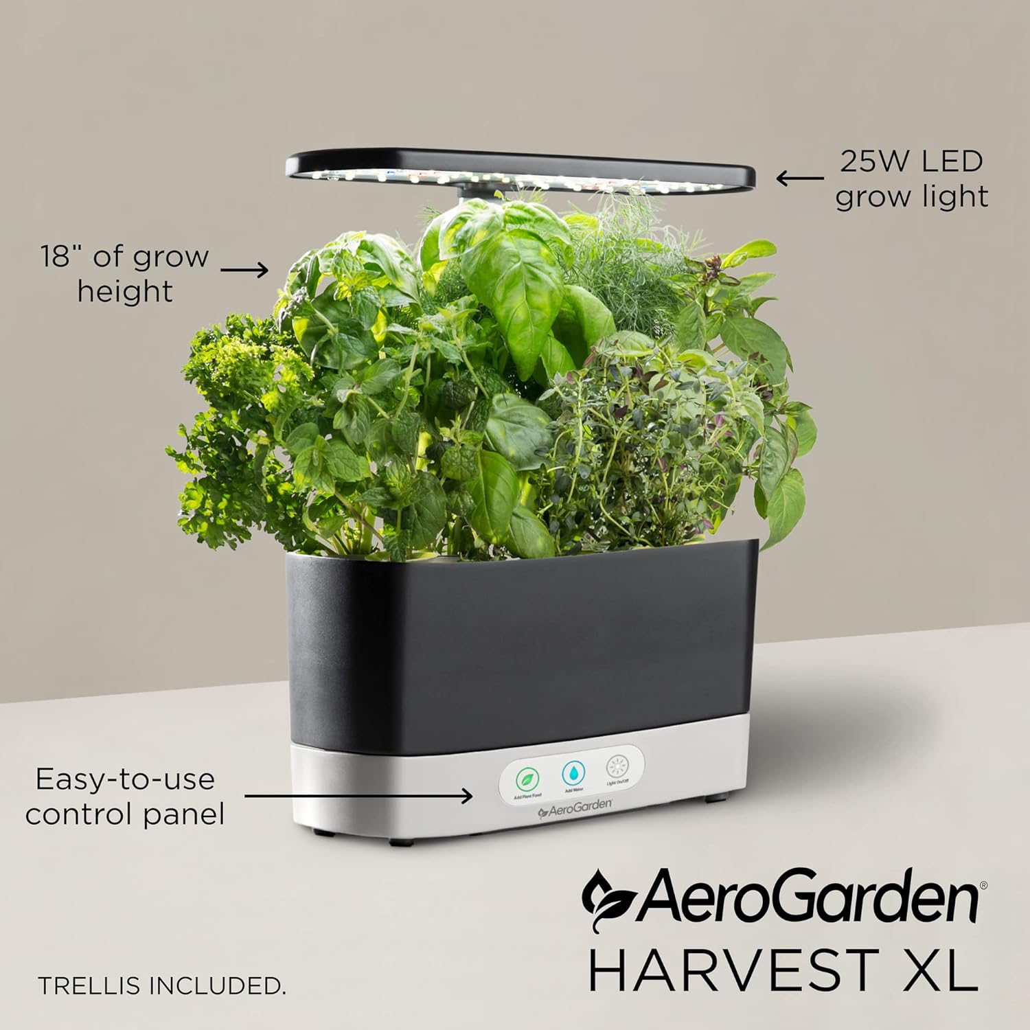 AeroGarden Harvest with Gourmet Herb Seed Pod Kit - Hydroponic Indoor Garden, Black
