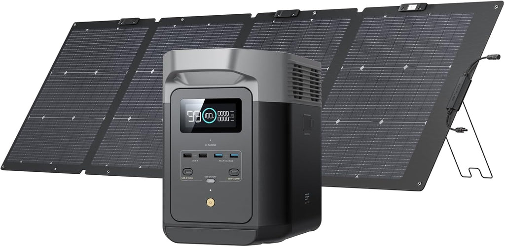 EF ECOFLOW Solar Generator DELTA 2 with 2x220W Portable Solar Panels, 1024Wh LFP Battery, Fast Charging, Portable Power Station for Home Backup Power, Camping & RVs