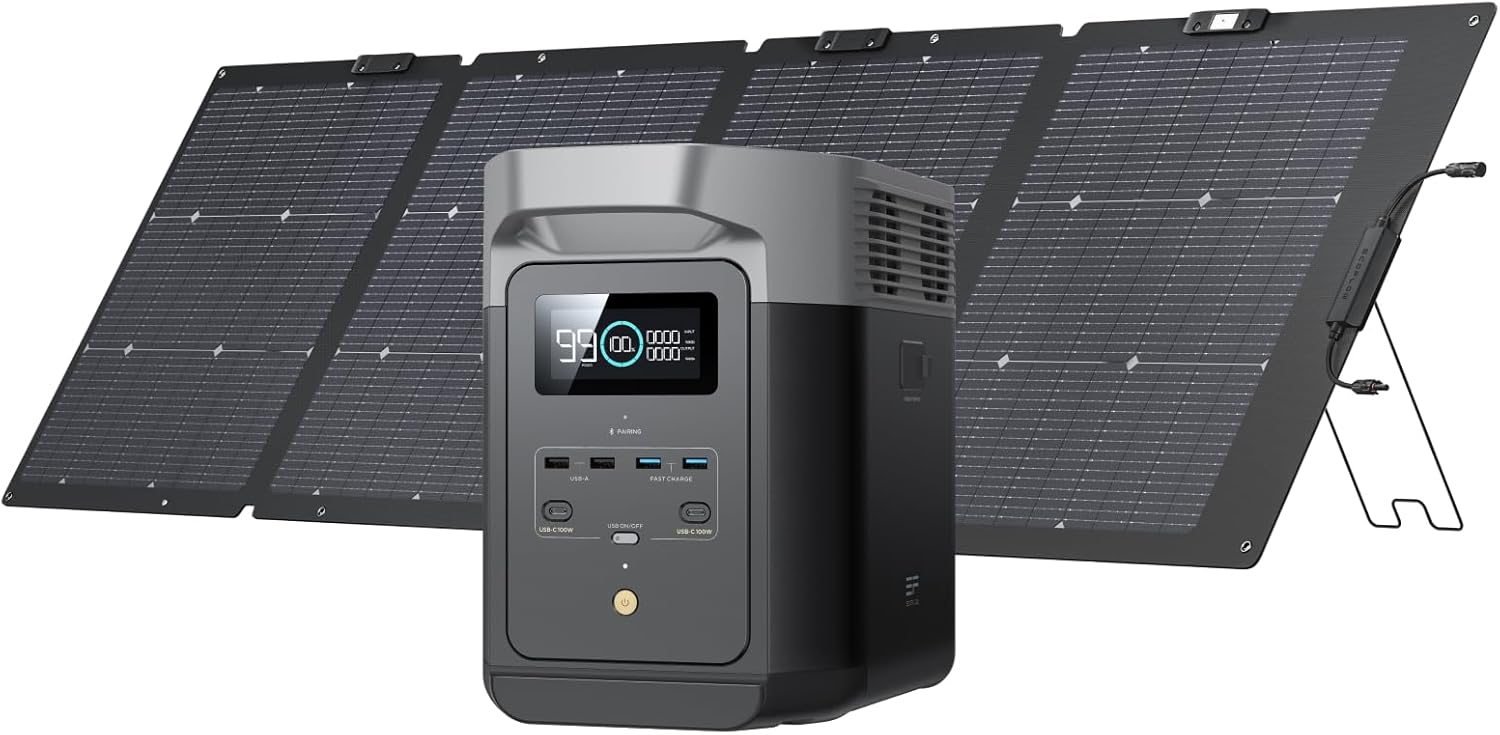 EF ECOFLOW Solar Generator DELTA 2 with 2x220W Portable Solar Panels, 1024Wh LFP Battery, Fast Charging, Portable Power Station for Home Backup Power, Camping & RVs