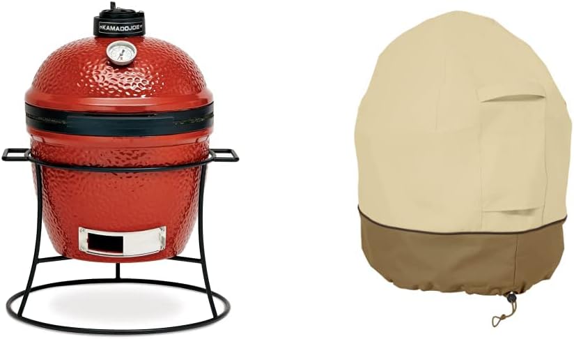 Kamado Joe Joe Jr 13.5-inch Portable Ceramic Charcoal Grill with Grill Stand, Stainless Steel Cooking Grate, Heat Deflectors and Ash Tool in Red, Model KJ13RH