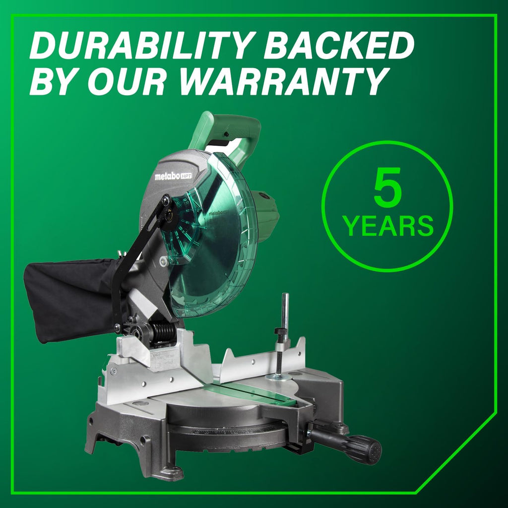 Bundle of Metabo HPT Compound Miter Saw, 10" Miter Saw with Large Table Saw for woodworking, C10FCGS + Metabo HPT 25 Ft Tape Measure, 17-Ft Reach & 14-Ft Standout, 115925M