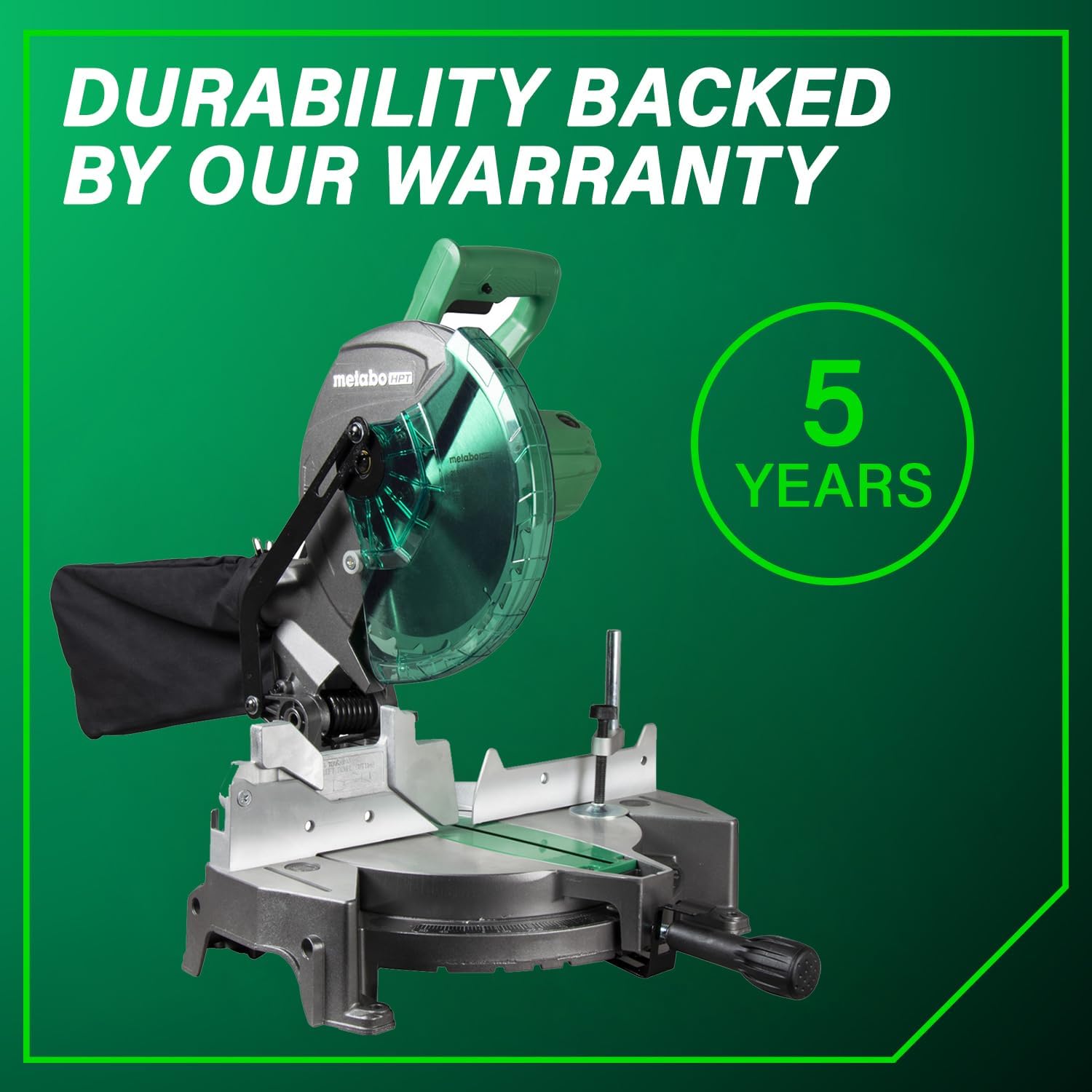 Bundle of Metabo HPT Compound Miter Saw, 10" Miter Saw with Large Table Saw for woodworking, C10FCGS + Metabo HPT 25 Ft Tape Measure, 17-Ft Reach & 14-Ft Standout, 115925M