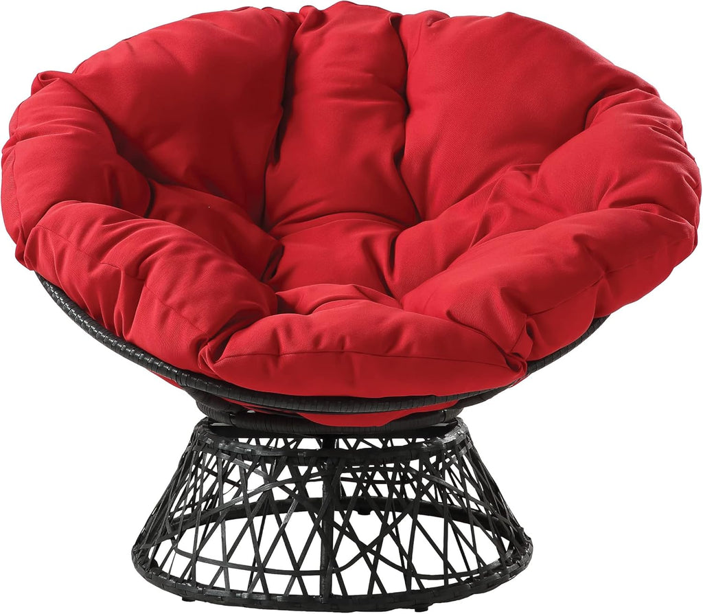 OSP Home Furnishings Wicker Papasan Chair with 360-Degree Swivel, Brown Frame with Brown Cushion