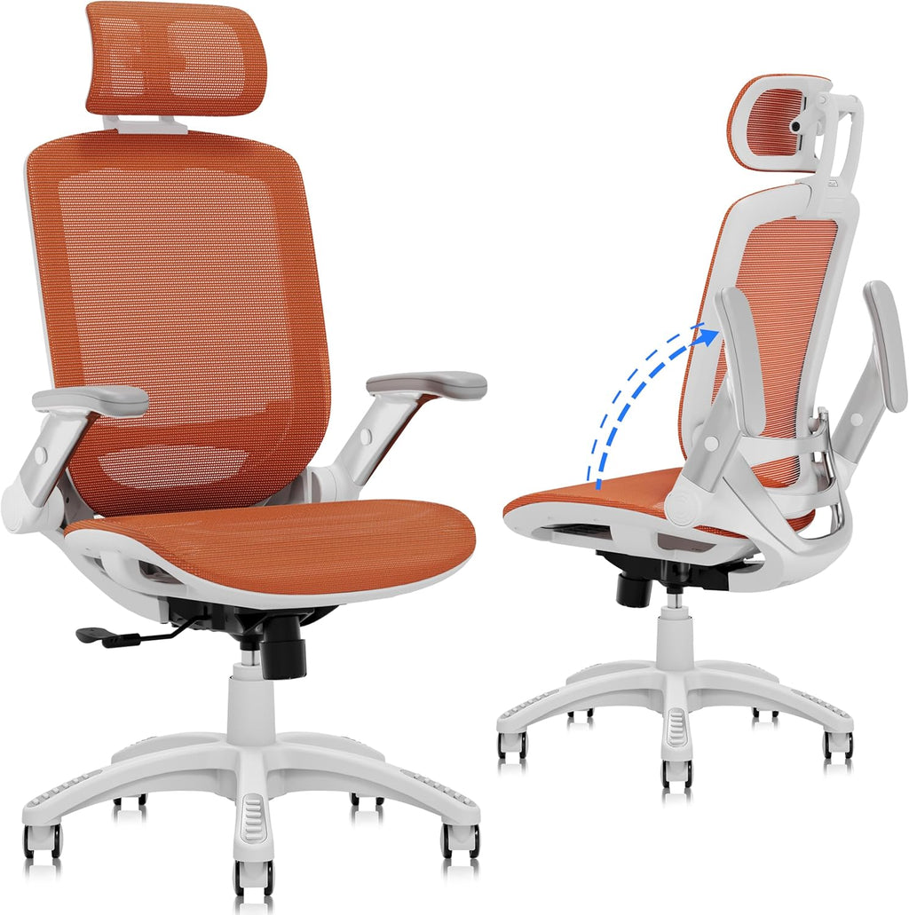 GABRYLLY Ergonomic Office Chair, High Back Home Desk Chair with Headrest, Flip-Up Arms, 90-120° Tilt Lock and Wide Cushion, Big and Tall Mesh Chairs for Man Woman, Grey Task Chair