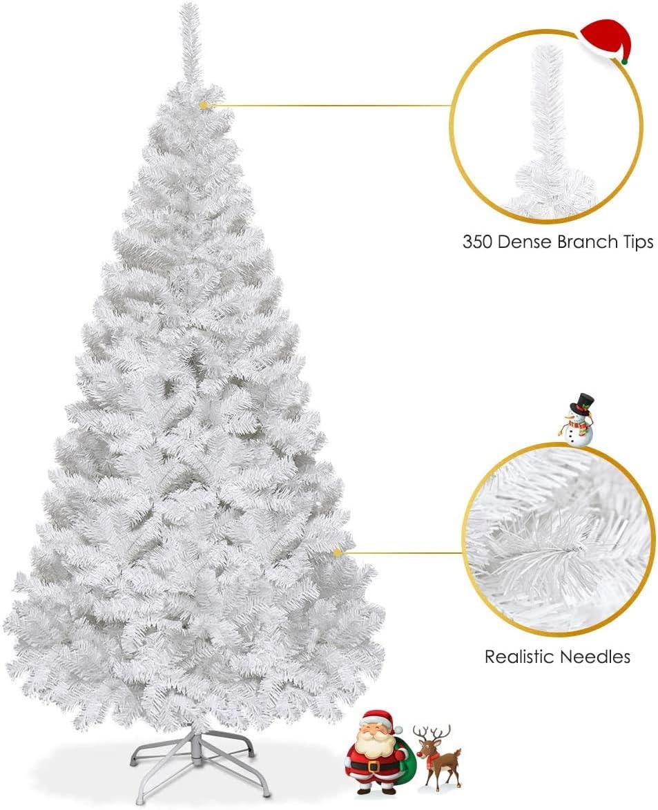 Goplus 7ft Artificial White Christmas Tree Xmas Pine Tree with Solid Metal Legs Perfect for Indoor and Outdoor Holiday Decoration