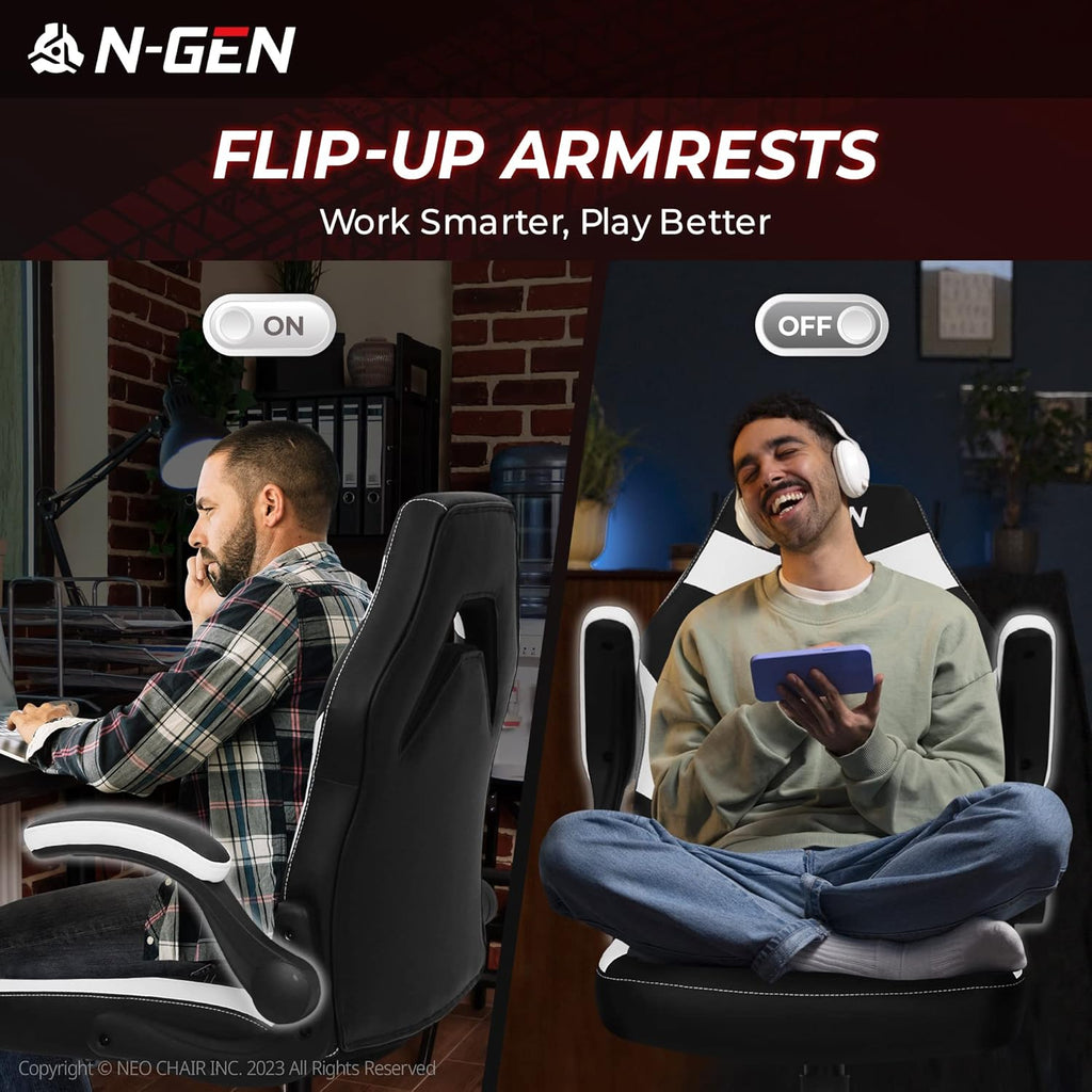 N-GEN Video Gaming Computer Chair Ergonomic Office Chair Desk Chair with Lumbar Support Flip Up Arms Adjustable Height Swivel PU Leather Executive with Wheels for Adults Women Men (Pink)